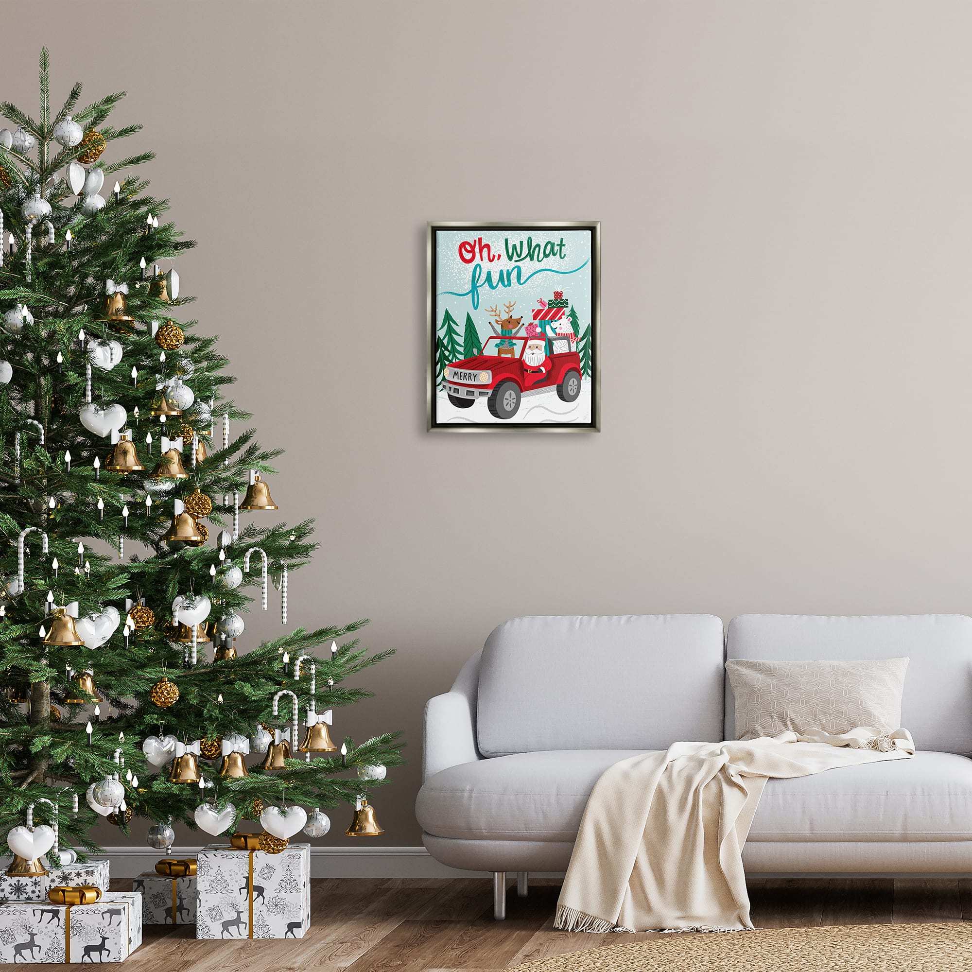 Stupell Industries Oh What Fun Santa Driving Gifts Framed Floater Canvas Wall Art