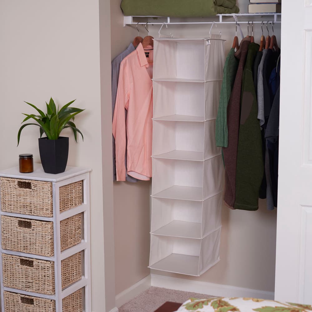 Household Essentials White Canvas 6-Shelf Hanging Closet Organizer