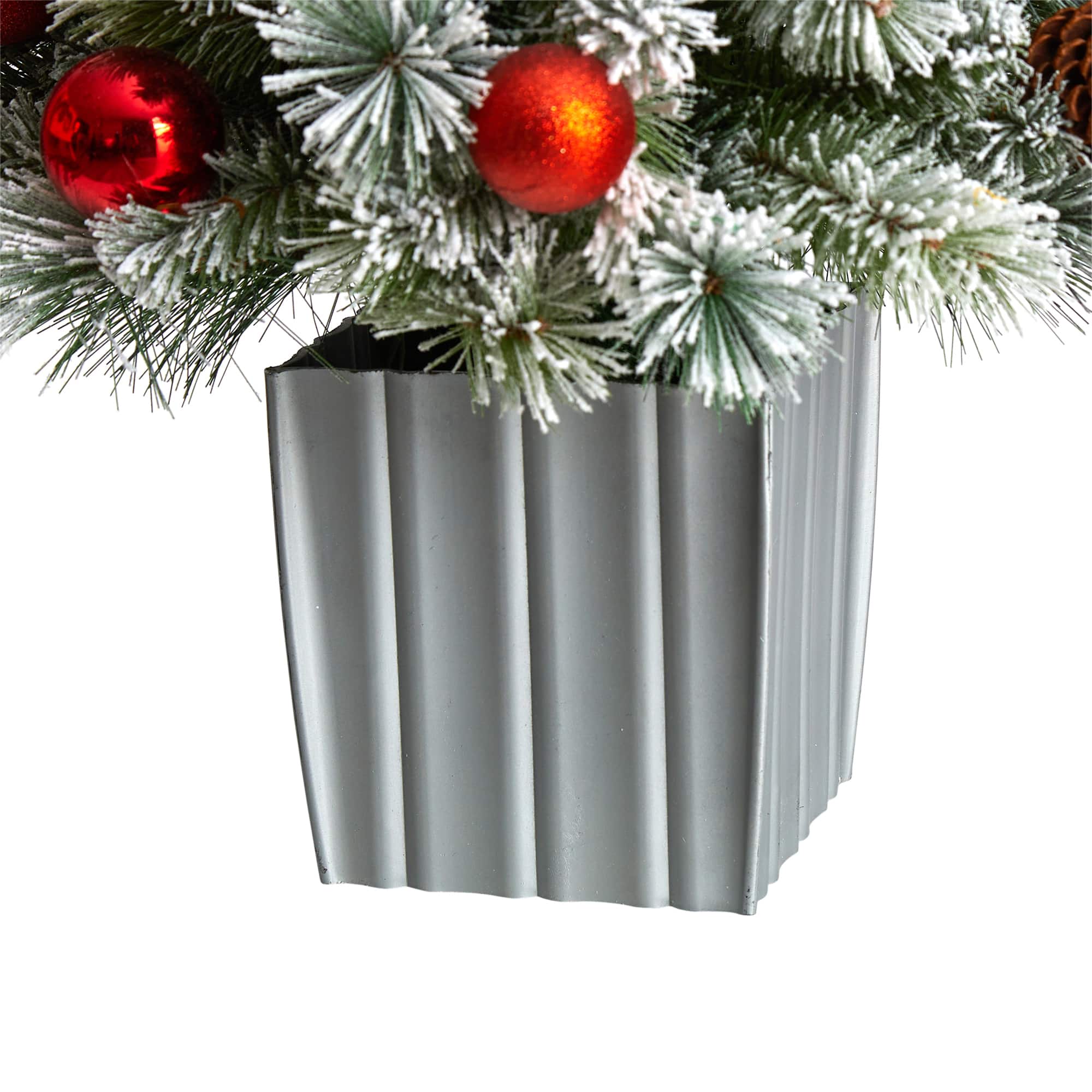 4ft. Pre-Lit Winter Flocked Artificial Christmas Tree in Decorative Planter, White LED Lights