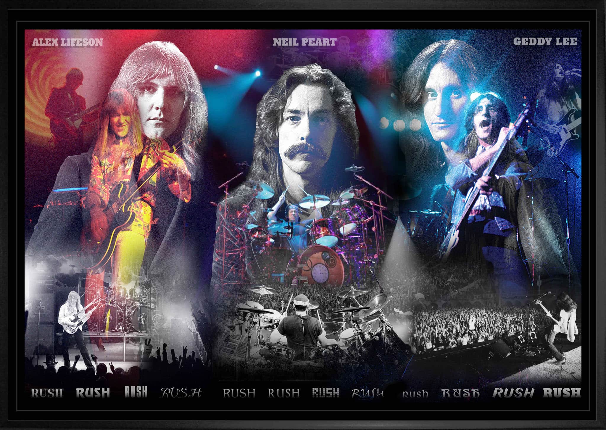RUSH Framed 20" x 29" Band Collage Canvas 31.5" x 22.5"