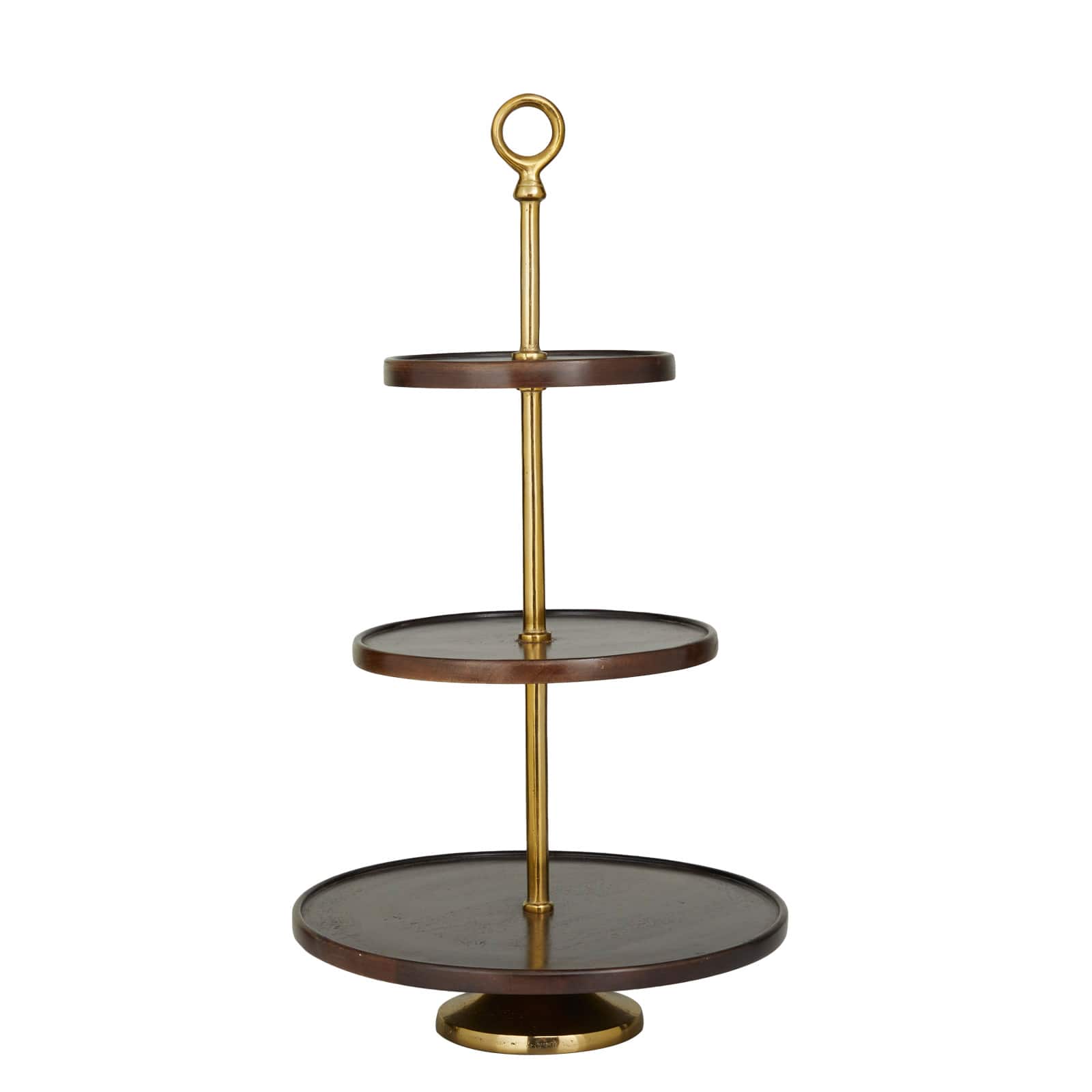 Dark Brown Mango Wood Coastal Tiered Server, 15" x 14" x 26"