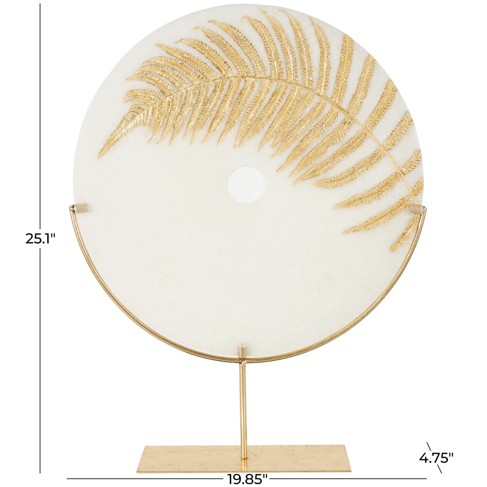25" White with Gold Base Polystone Round Leaf Disk Decorative Sculpture