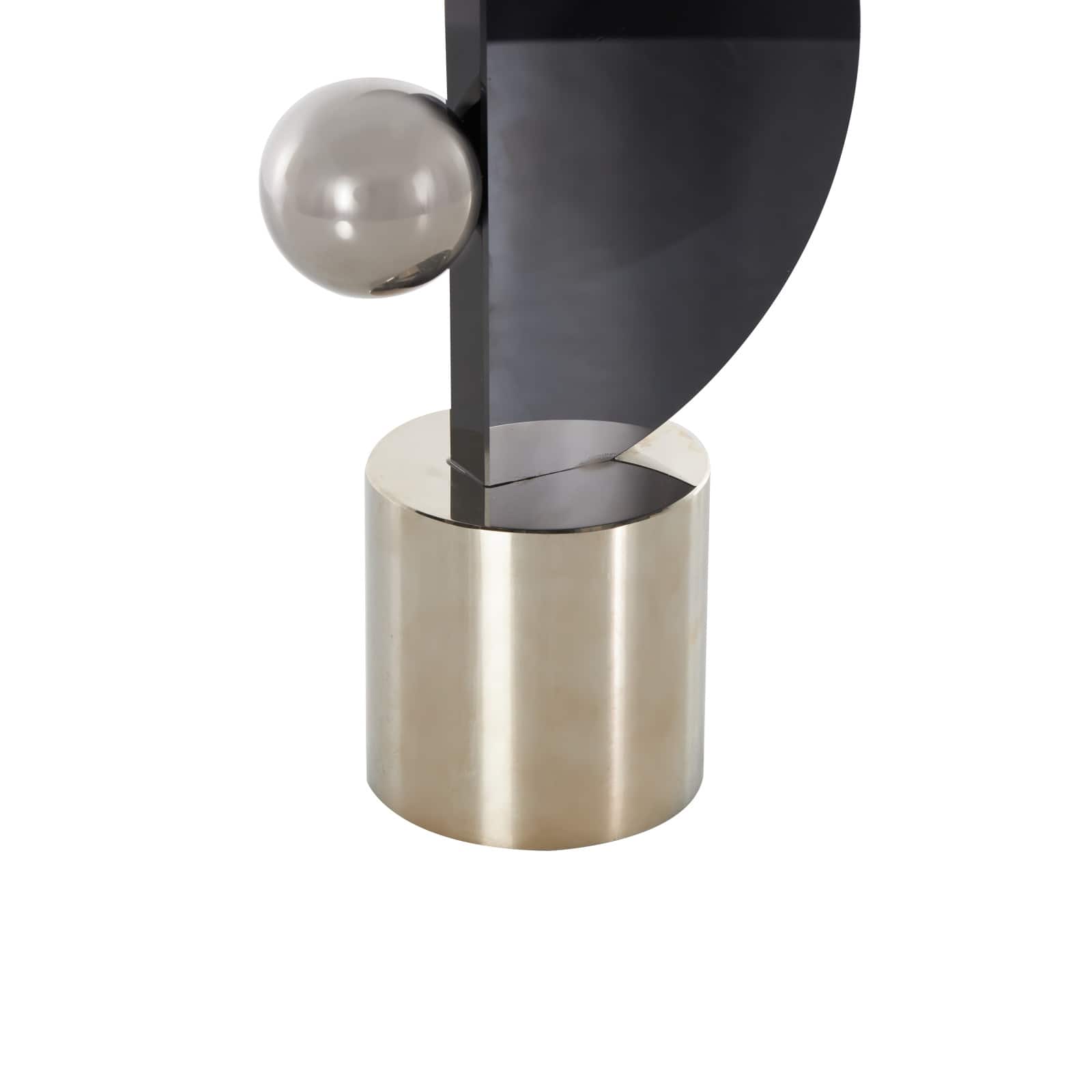 15.75" Black Glass Abstract Decorative Sculpture with Silver Orb & Base