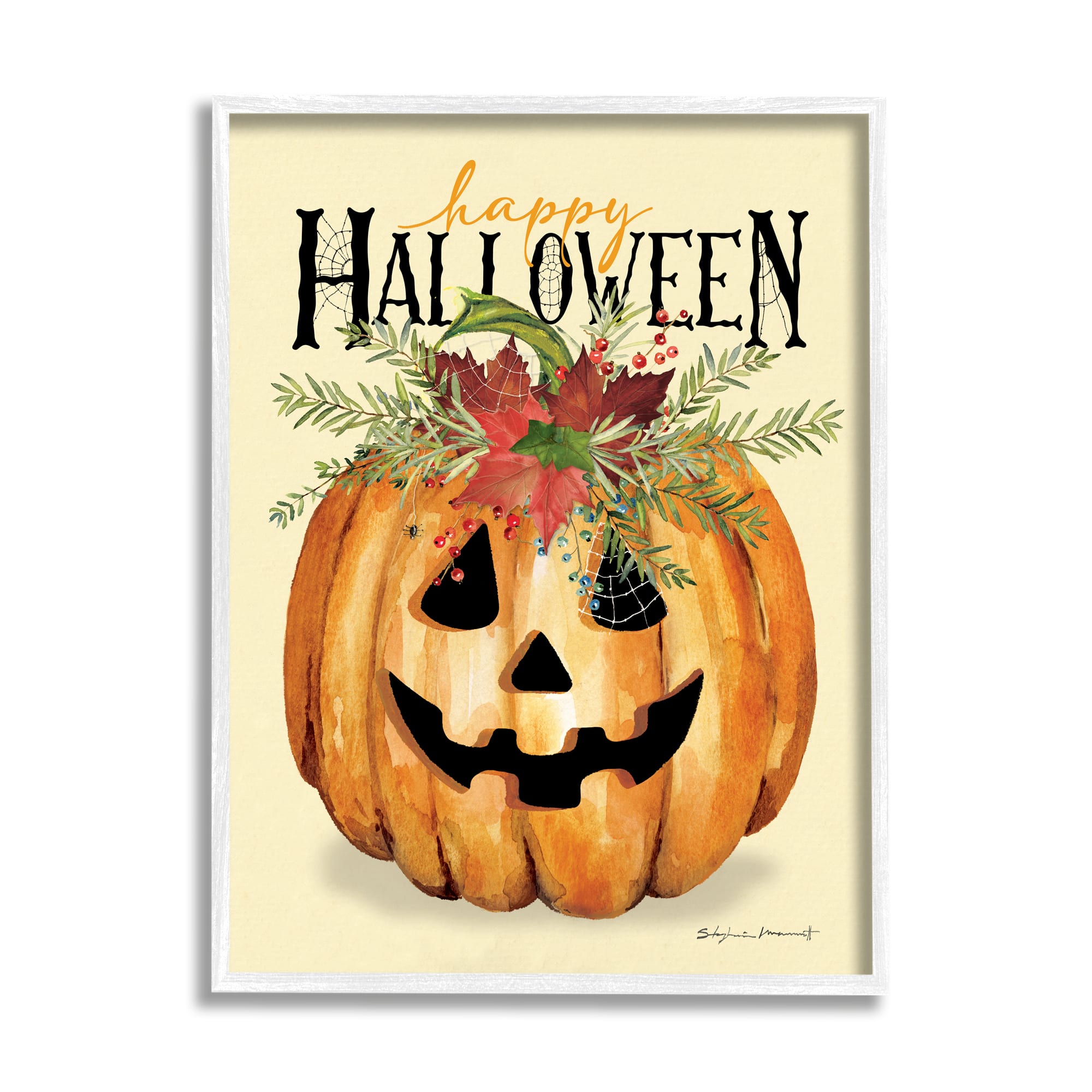Stupell Industries Happy Halloween Jack-o-Lantern Framed Giclee Art