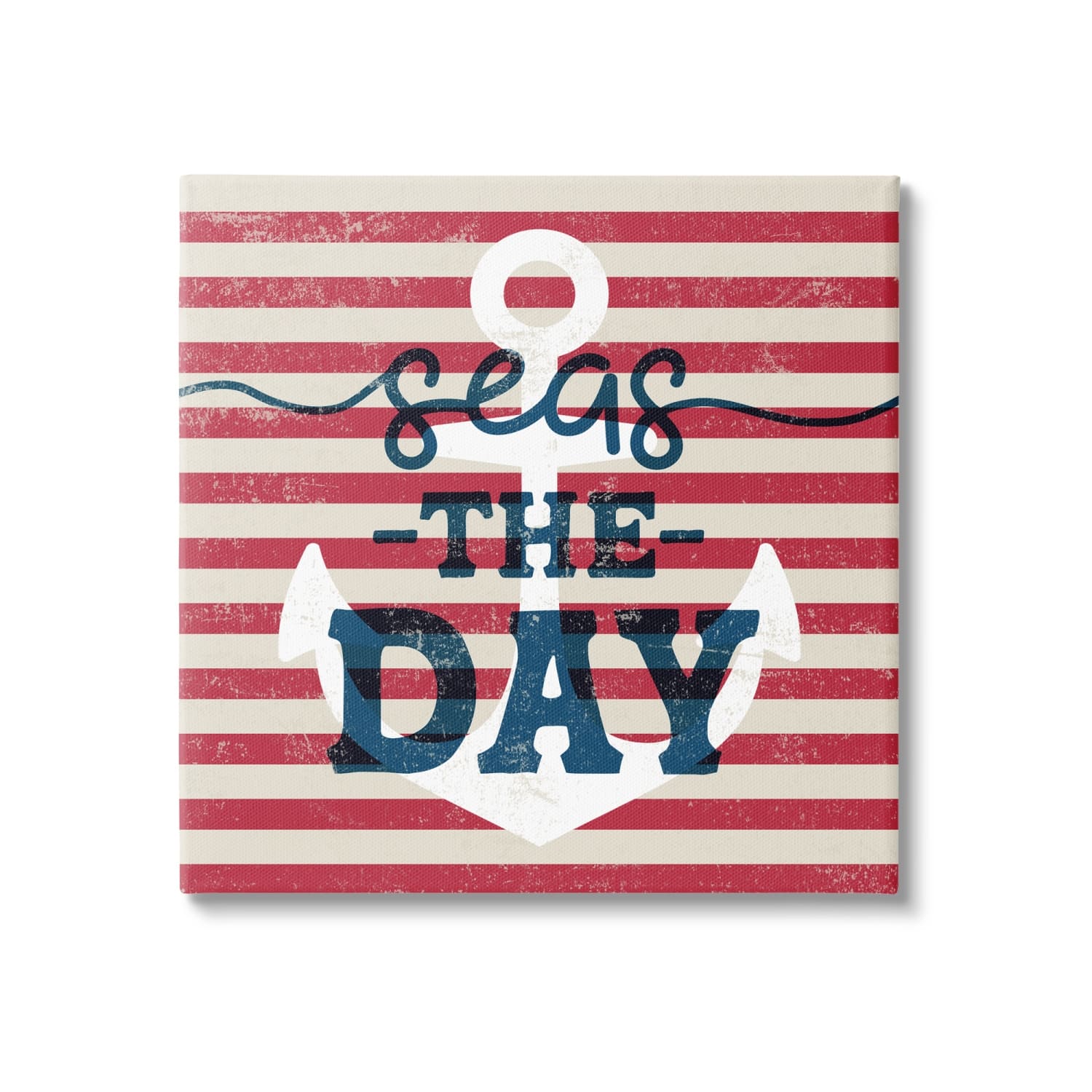 Stupell Industries Seas The Day Americana Anchor & Flag Phrase Canvas Wall Art