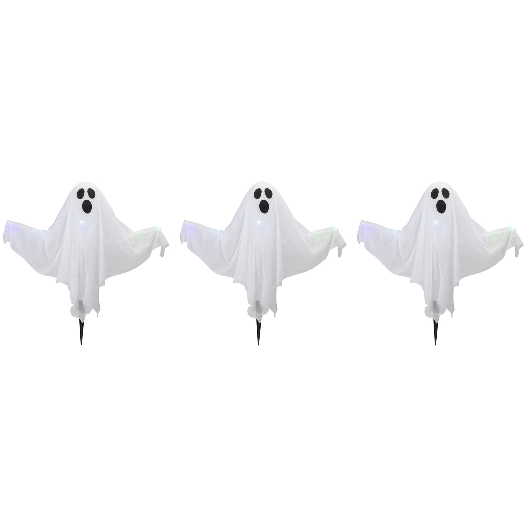 Lighted White Ghost Halloween Lawn Stakes Set, 3ct.