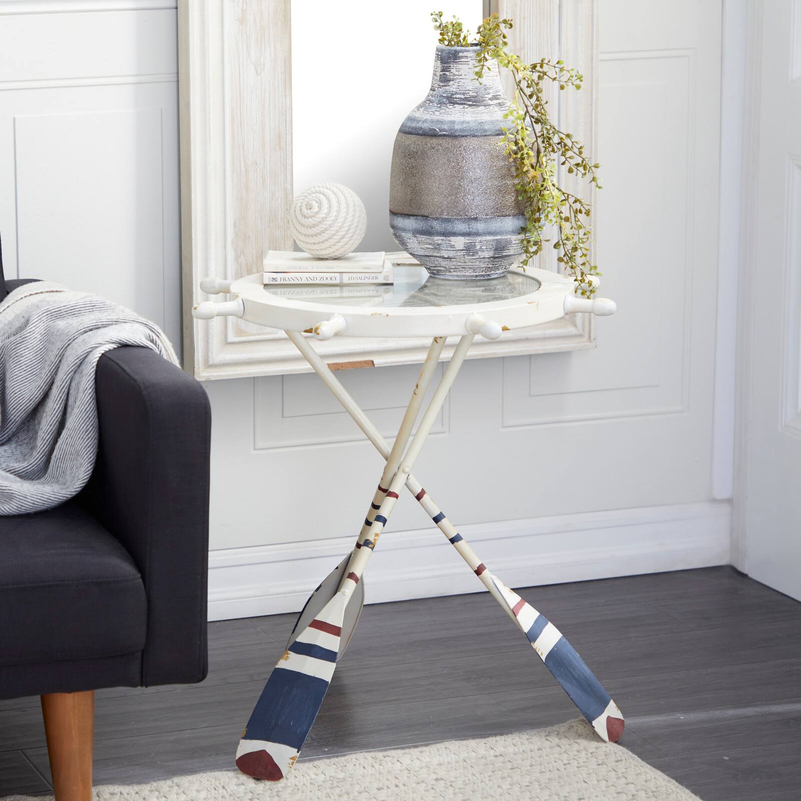 2.5ft. White Coastal Metal Accent Table