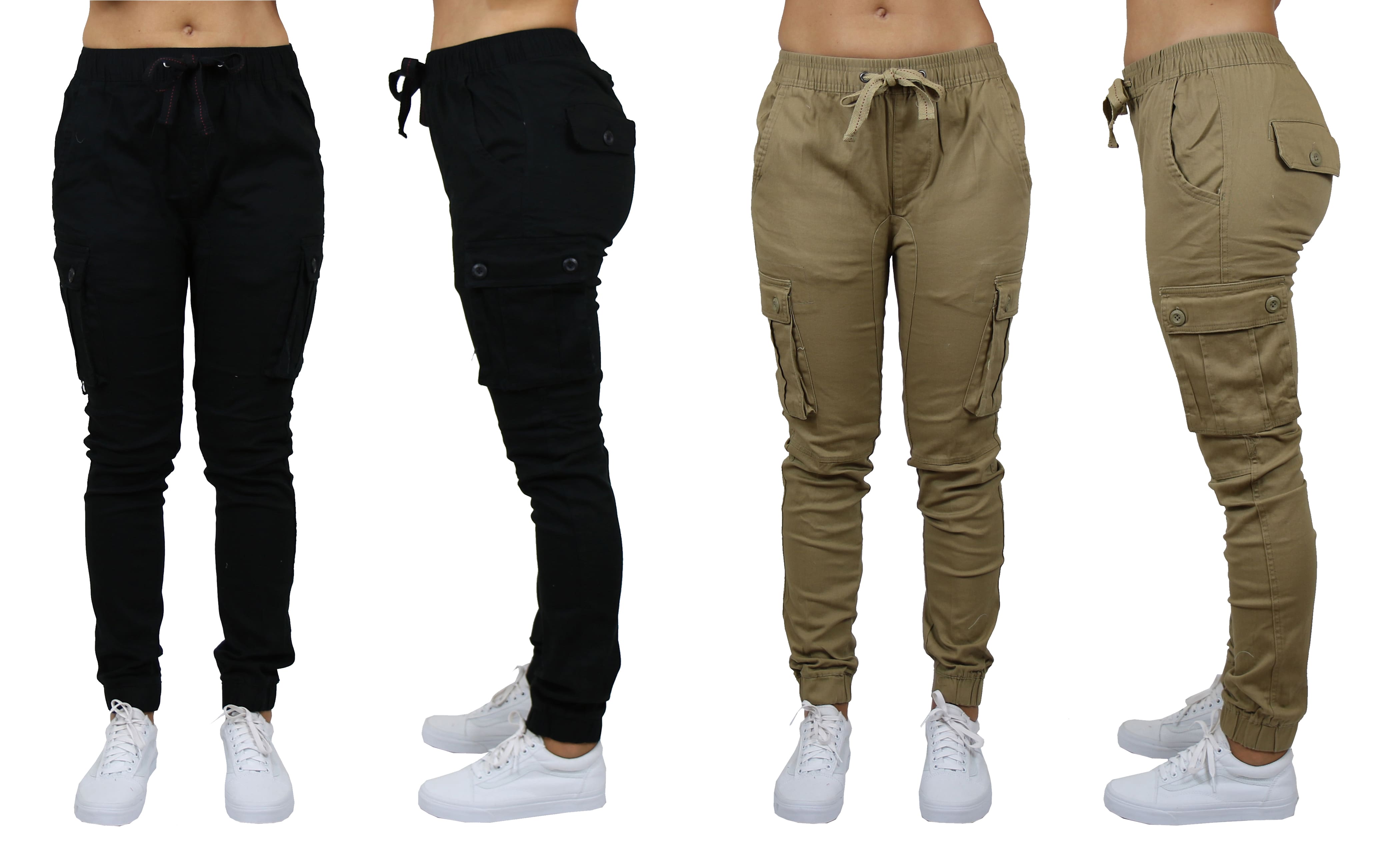 Galaxy By Harvic Loose Fit Cotton Stretch Twill Women's Cargo Joggers 2 Pack