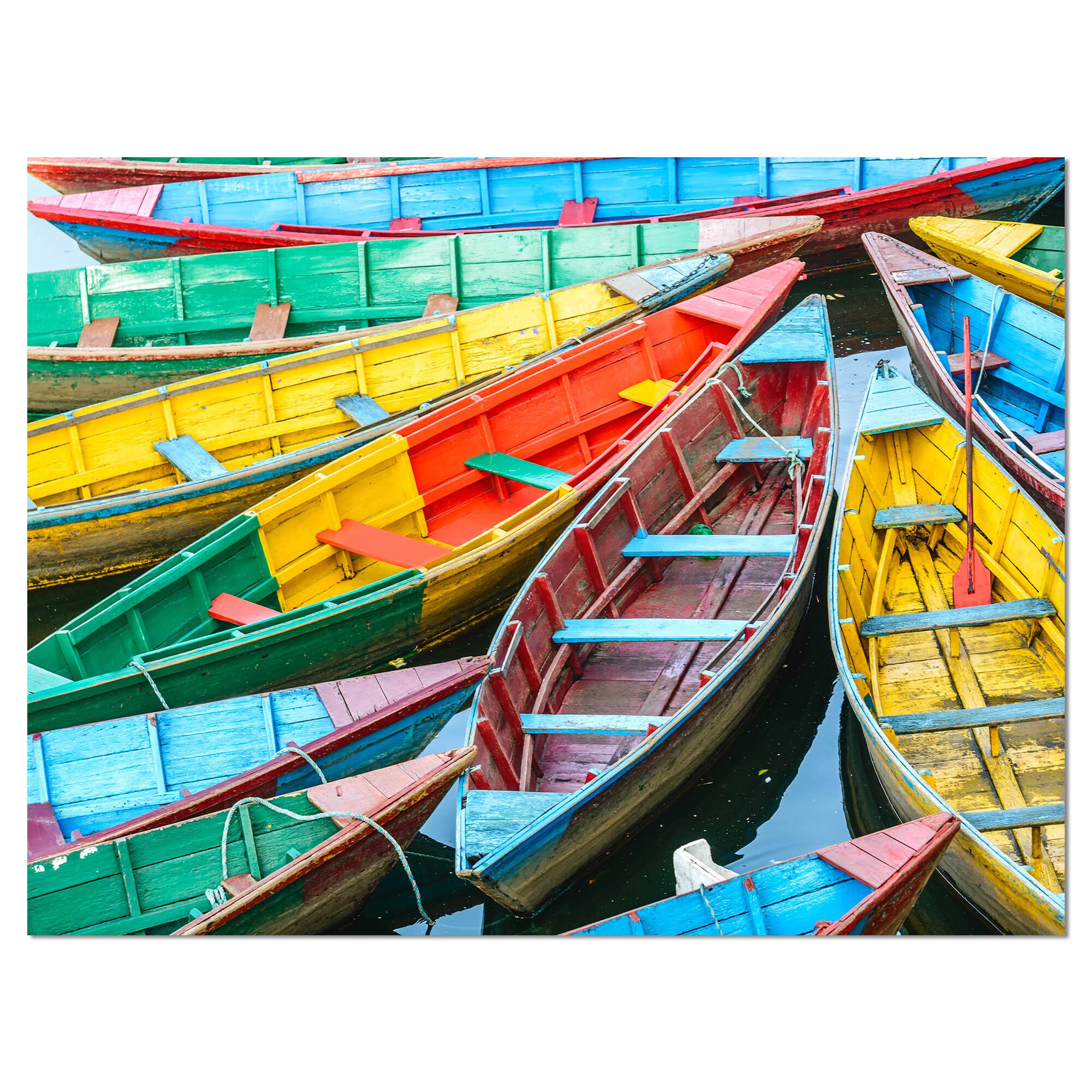 Designart - Rowing Boats on the Lake in Pokhara - Boat Canvas Art Print