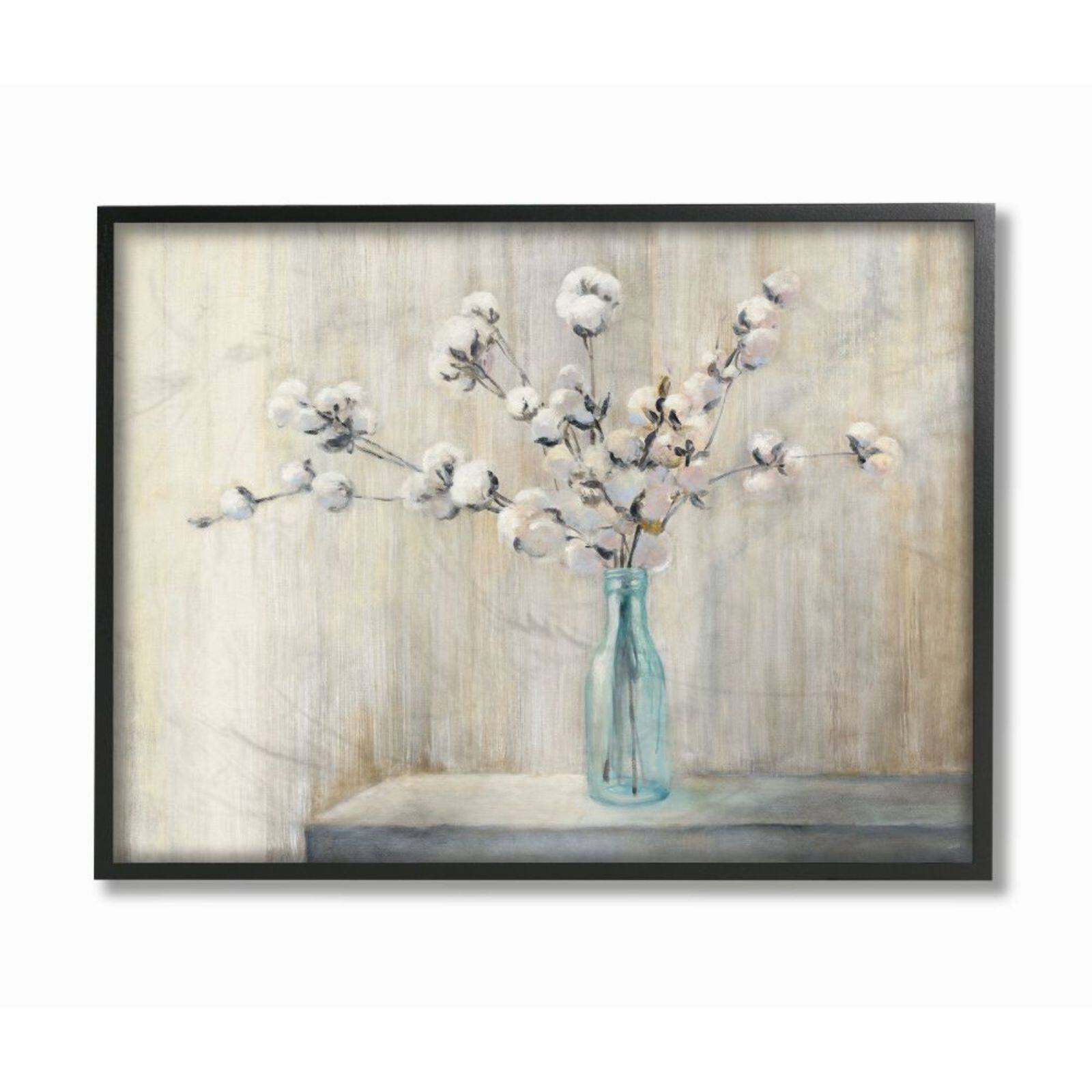 Stupell Industries Beautiful Cotton Flower Black Framed Wall Art