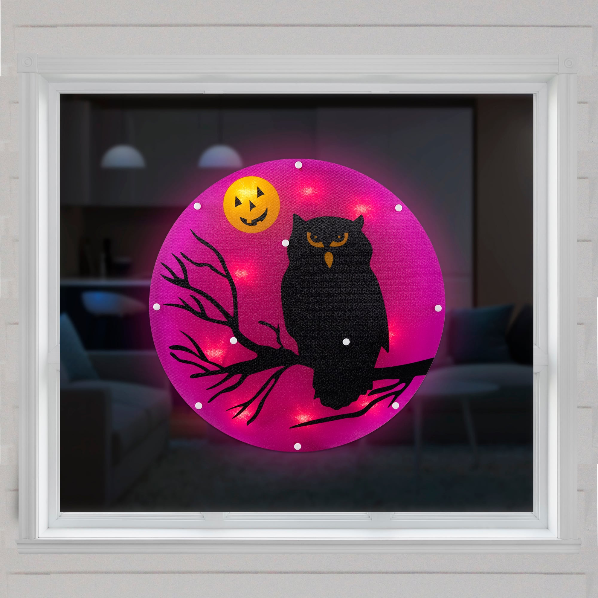 Lighted Owl Halloween Window Silhouette