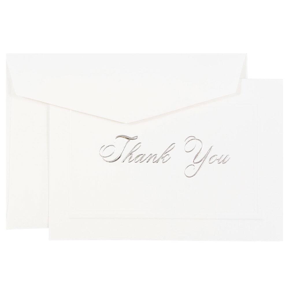 JAM Paper 4.875" x 3.375" Bright White with Silver Script Thank You Cards & Envelopes Set