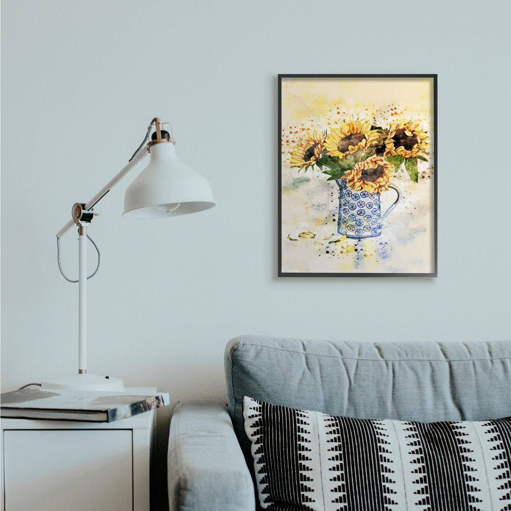 Stupell Industries Sunflower Assortment in Blue Patterned Pitcher Framed Wall Art