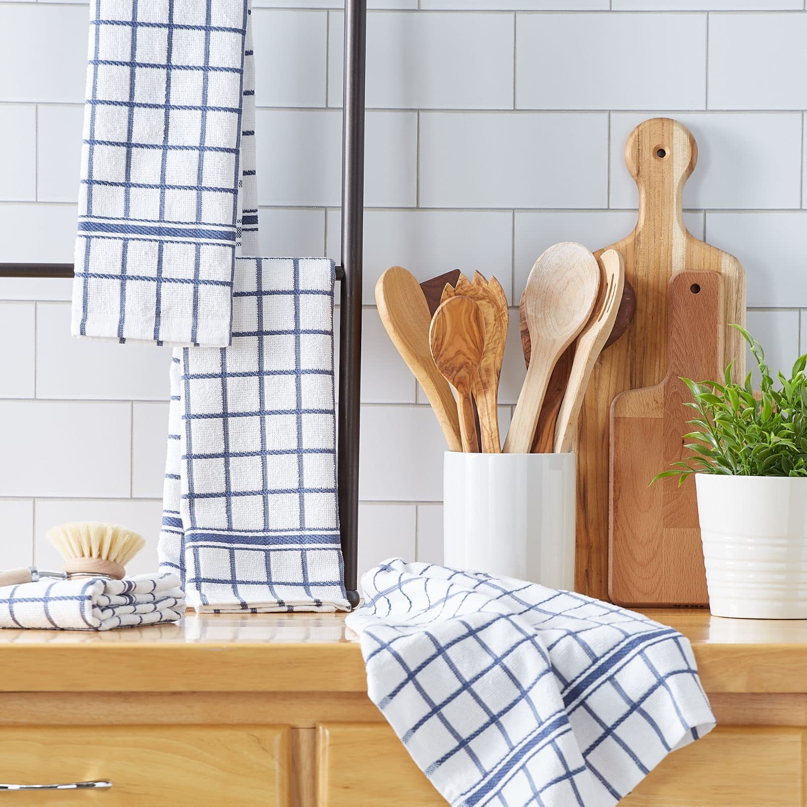 DII® French Blue Windowpane Terry Dishtowels, 4ct.