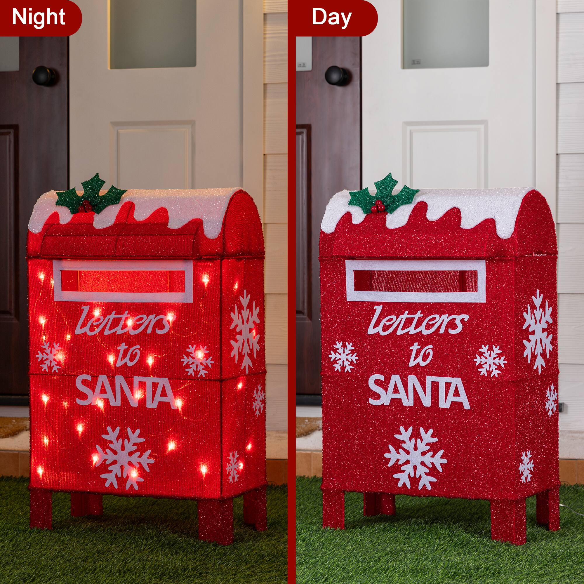 Glitzhome® 28" Christmas 3D Fabric Mailbox with 30 Warm White LED Lights