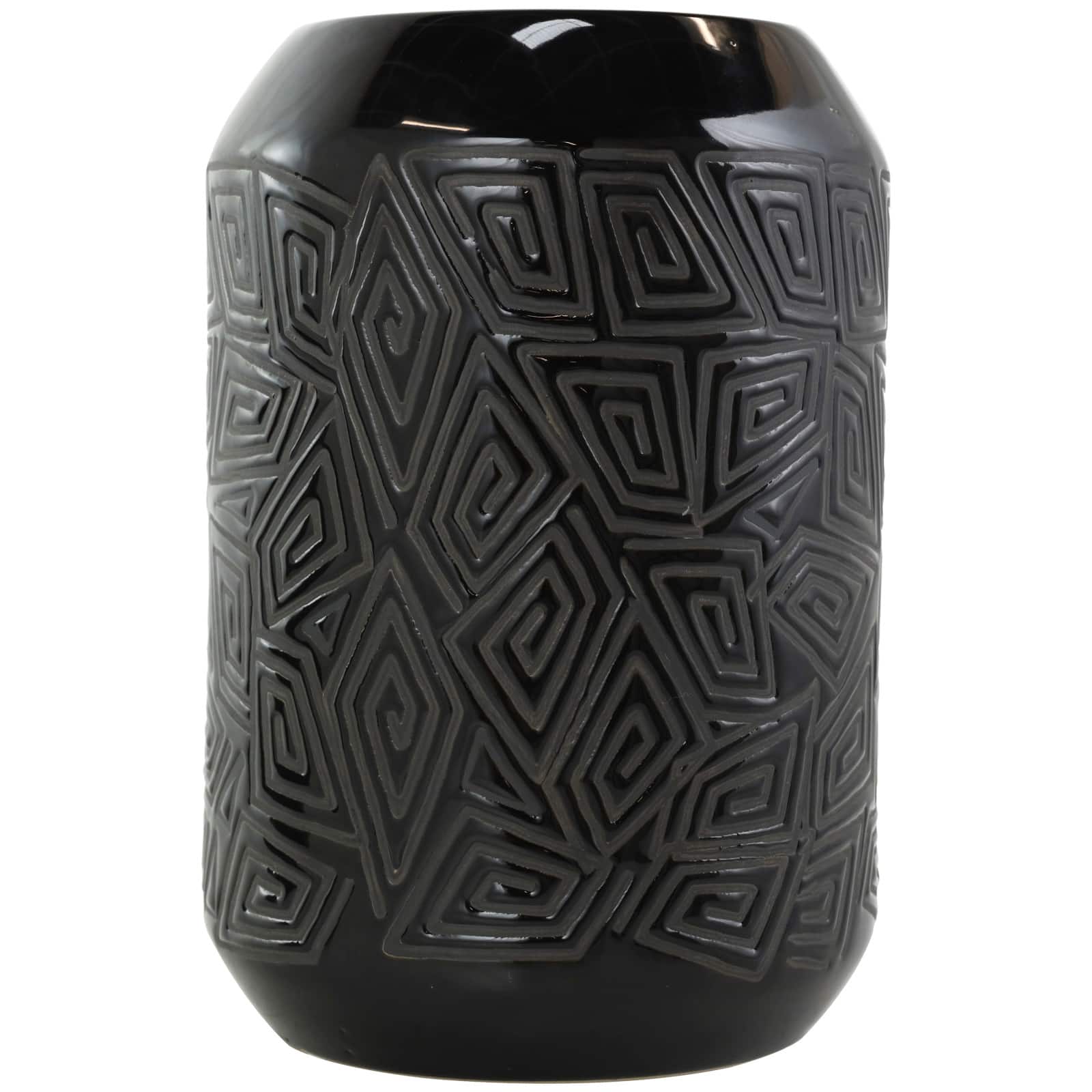 Black Ceramic Vase with Geometric Etchings Set