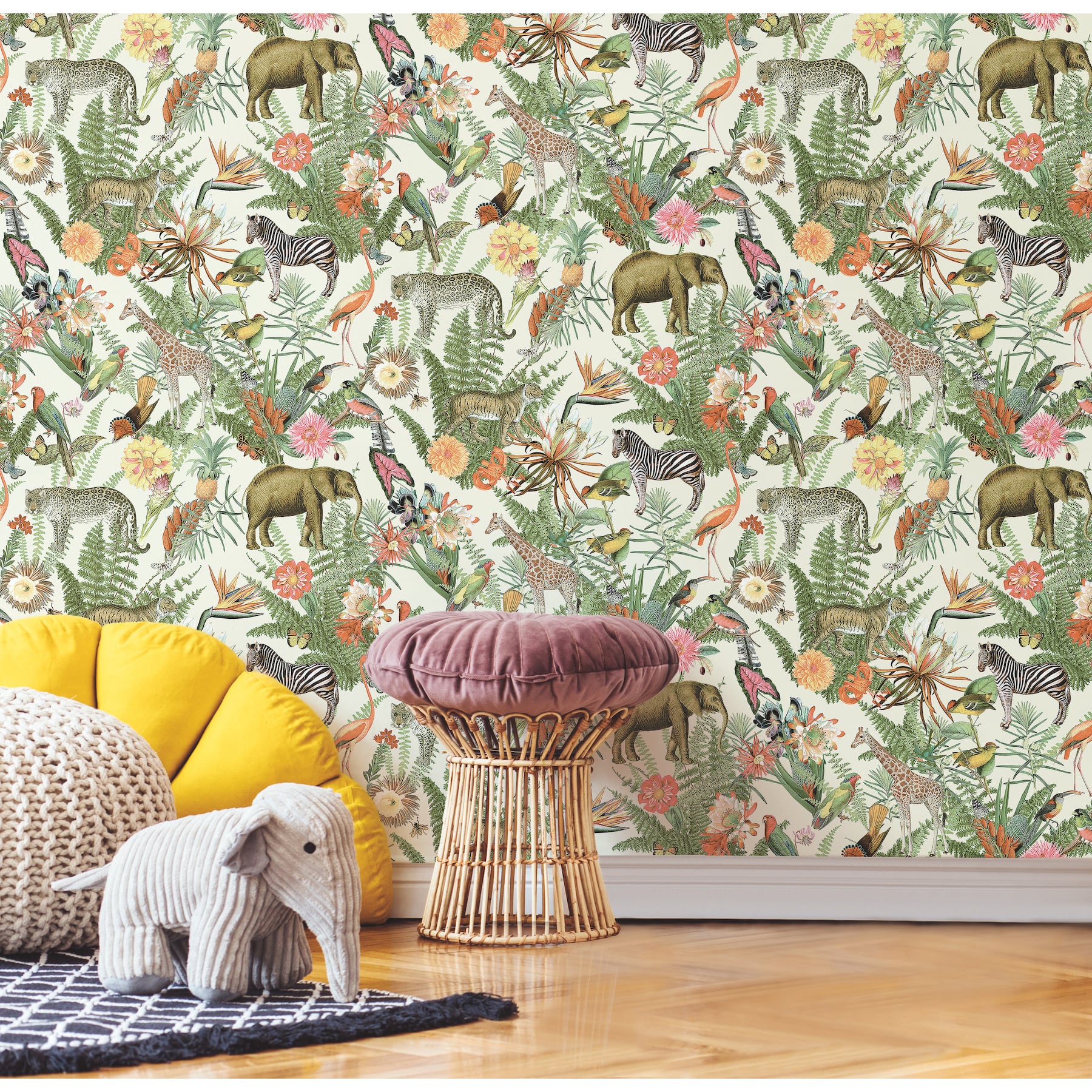 RoomMates Green Tropical Zoo Peel & Stick Wallpaper