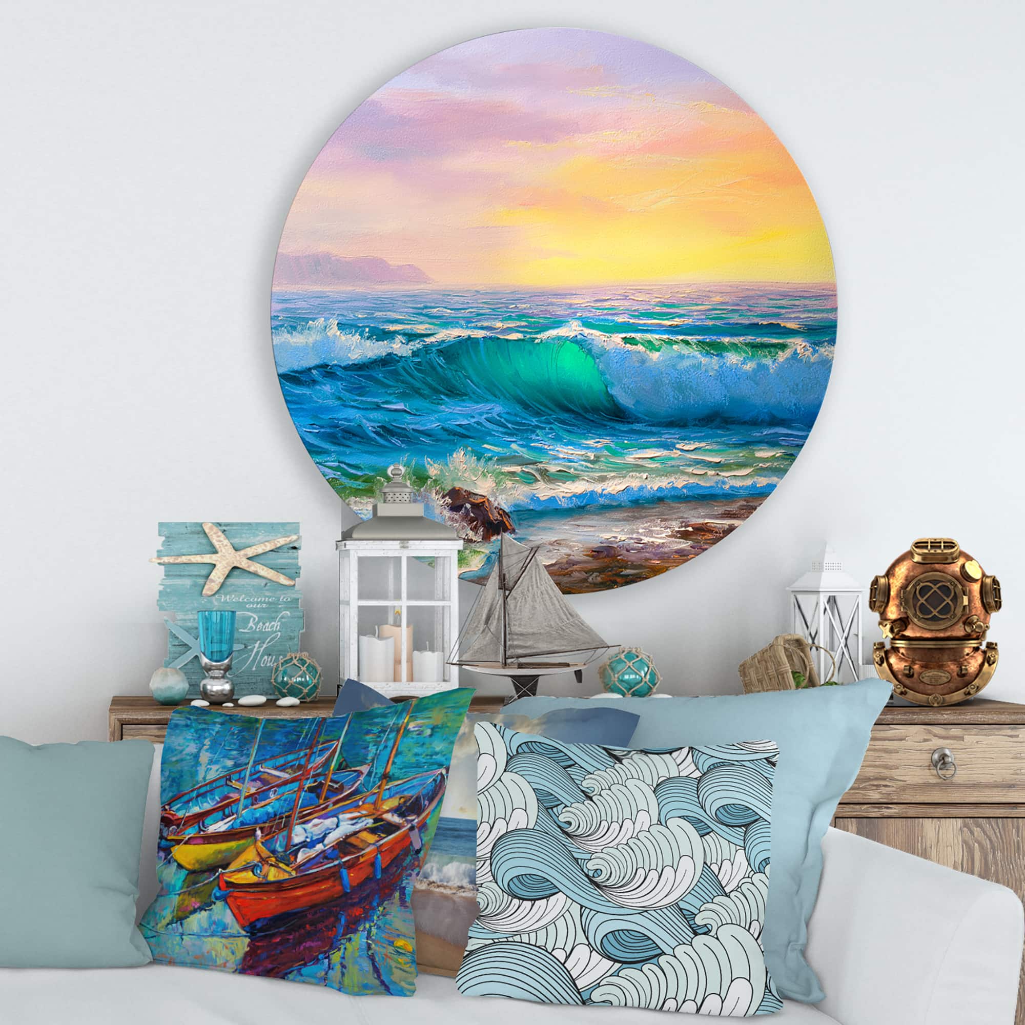 Designart - Blue Waves Breaking At The Beach IV