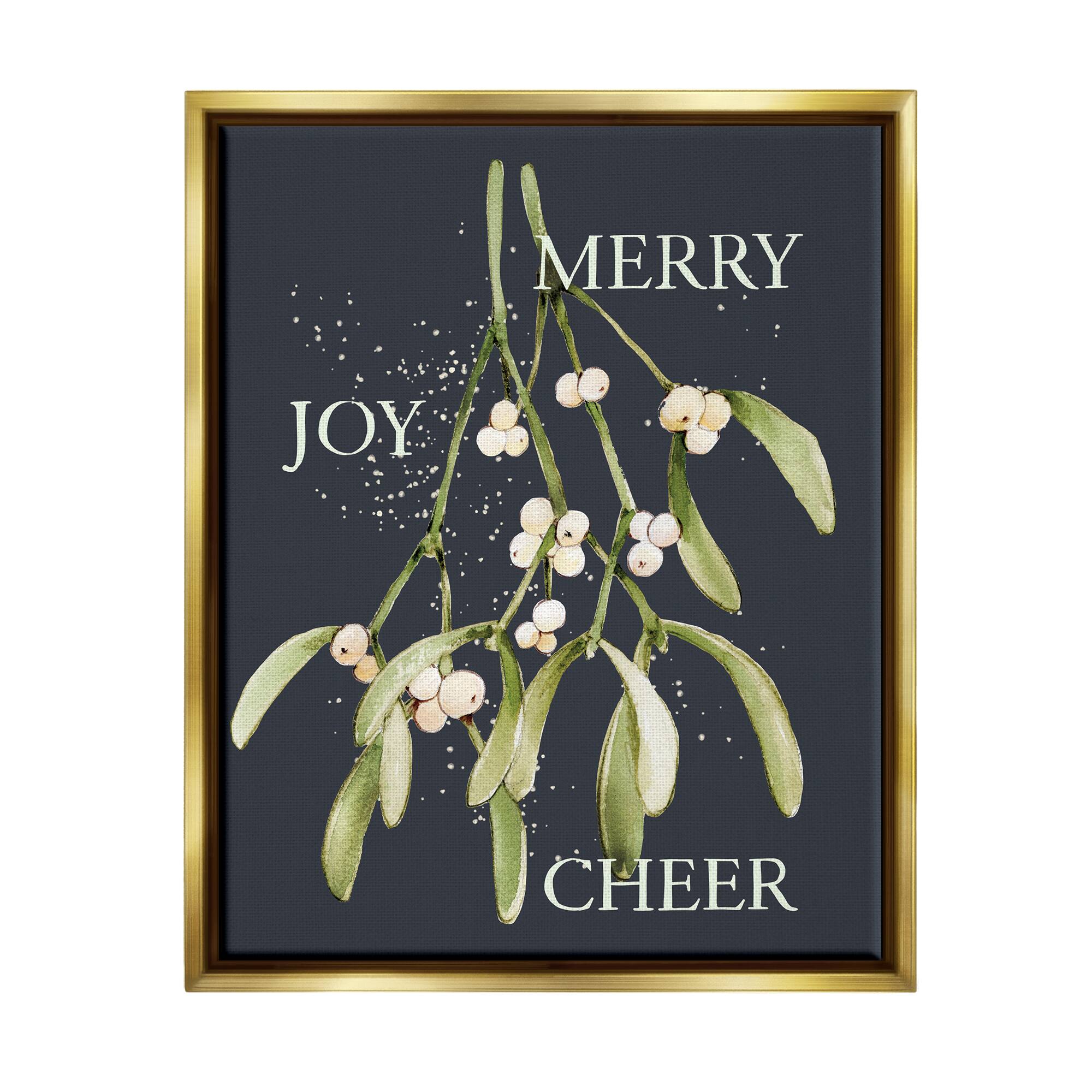 Stupell Industries Merry Joy Cheer Holly Berries Framed Floater Canvas Wall Art
