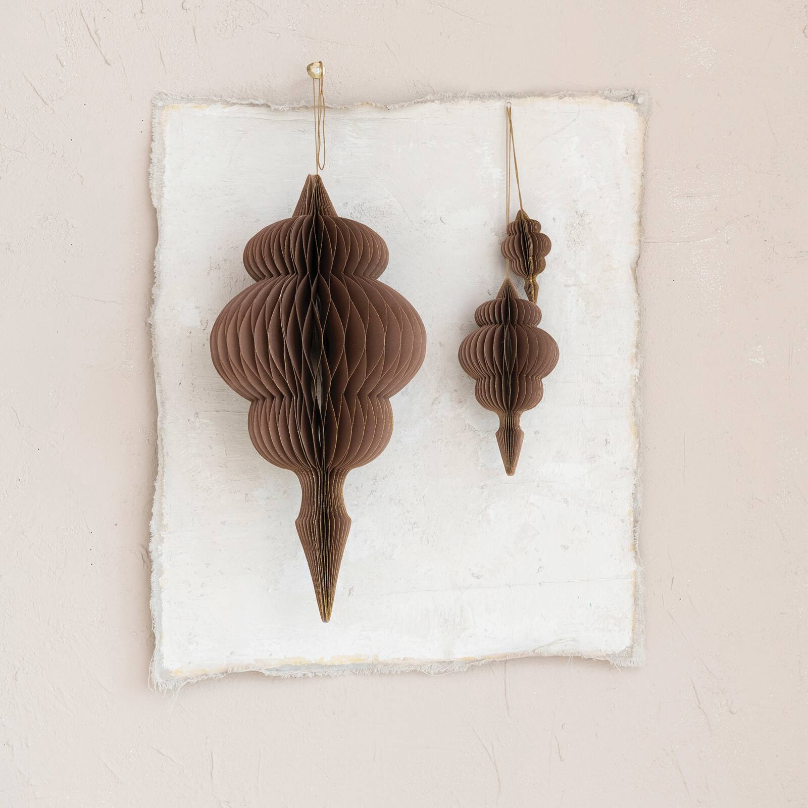 Hello Honey® Brown Honeycomb Finial Paper Ornament Set