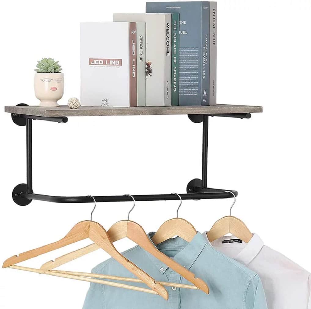 NEX™ Gray Wall Mounted Industrial Rustic Wood & Metal Coat Rack