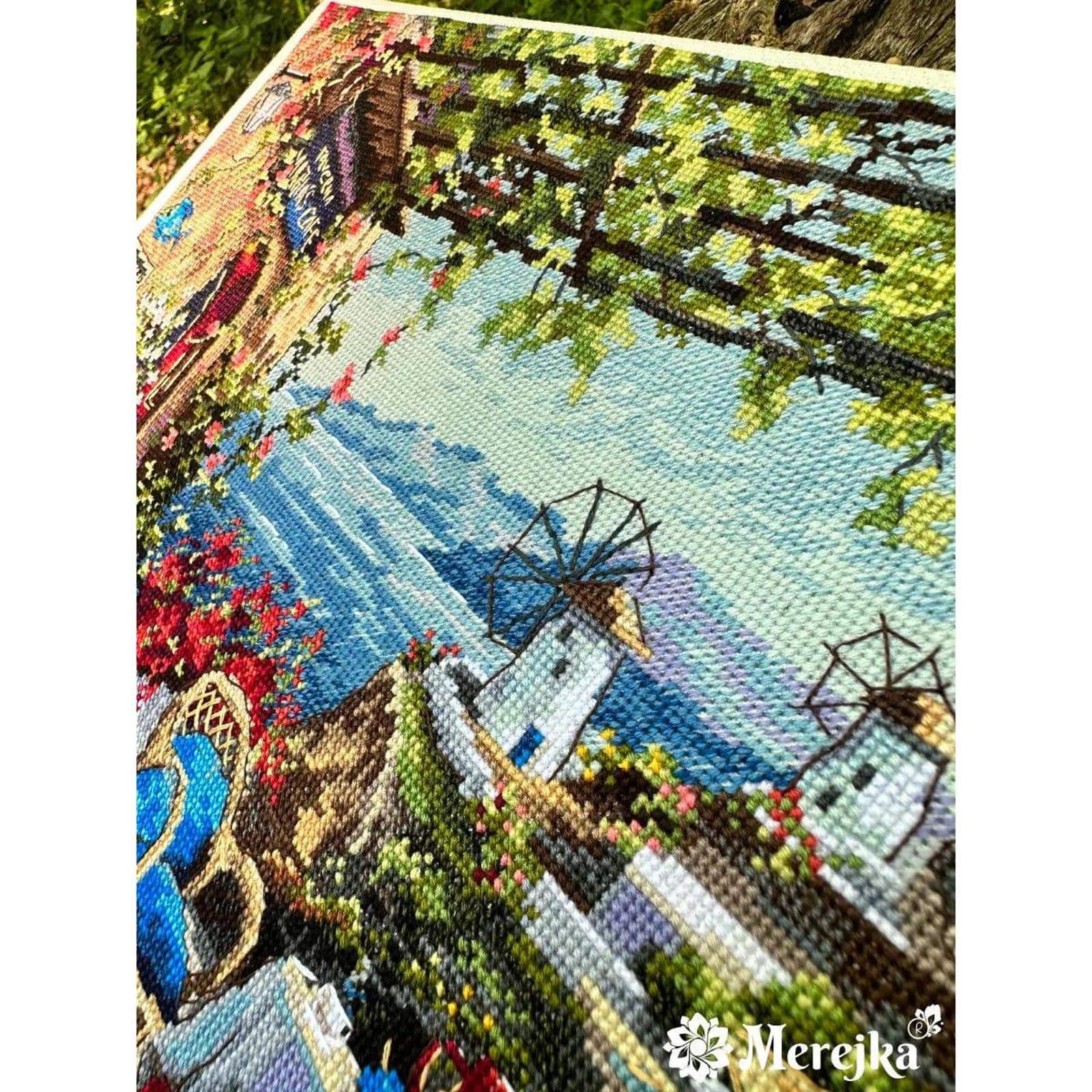 Merejka Santorini View from Terrace Counted Cross Stitch Kit