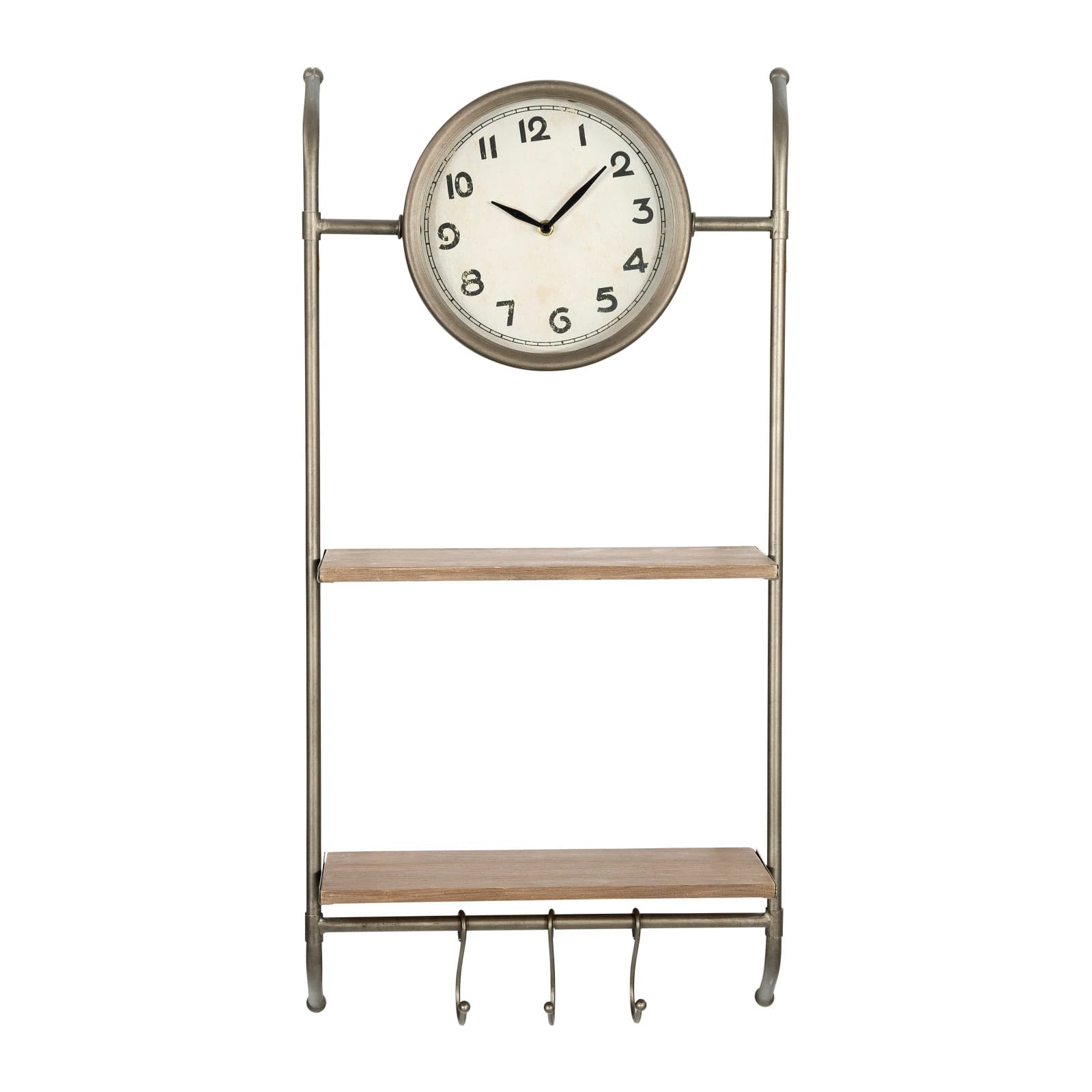 Hello Honey® Gold Wall Clock with 2 Shelves & 3 Hooks