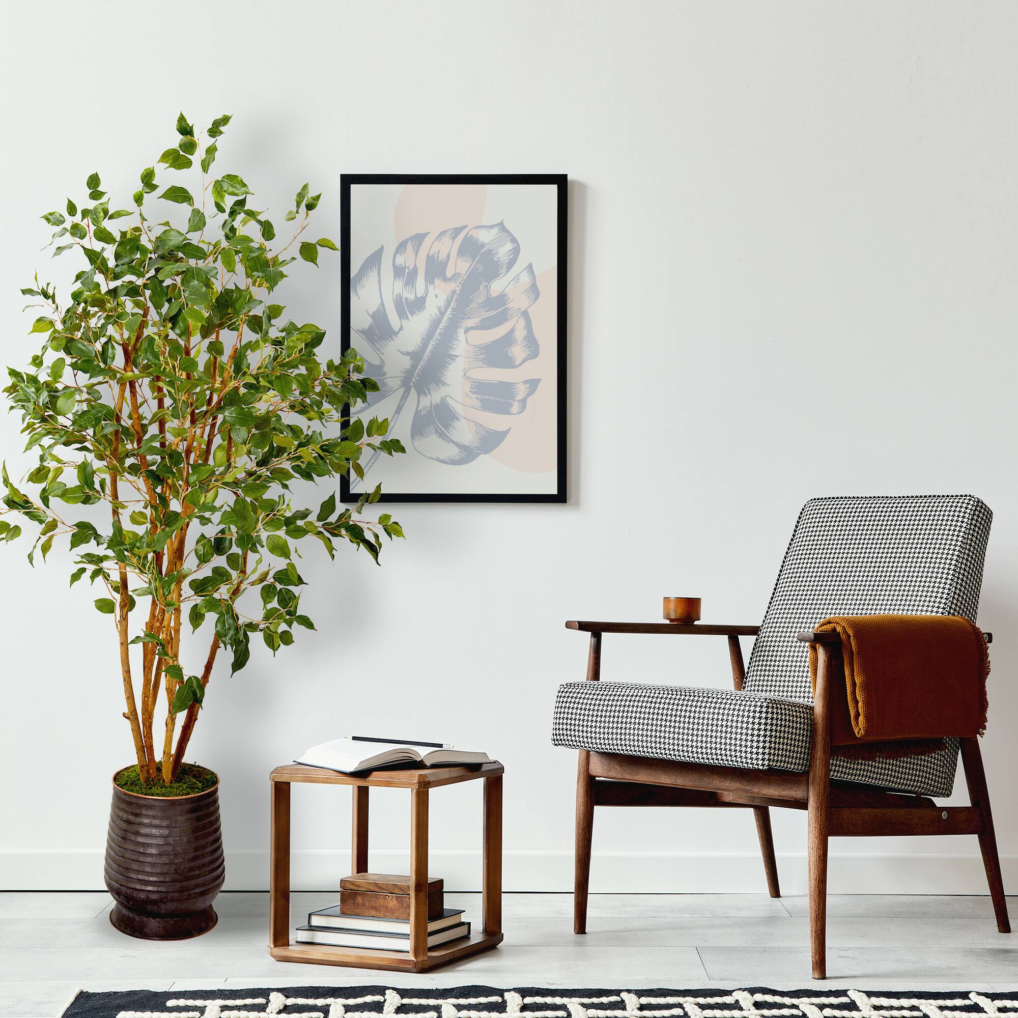 4.5ft. Ficus Artificial Tree in Ribbed Metal Planter