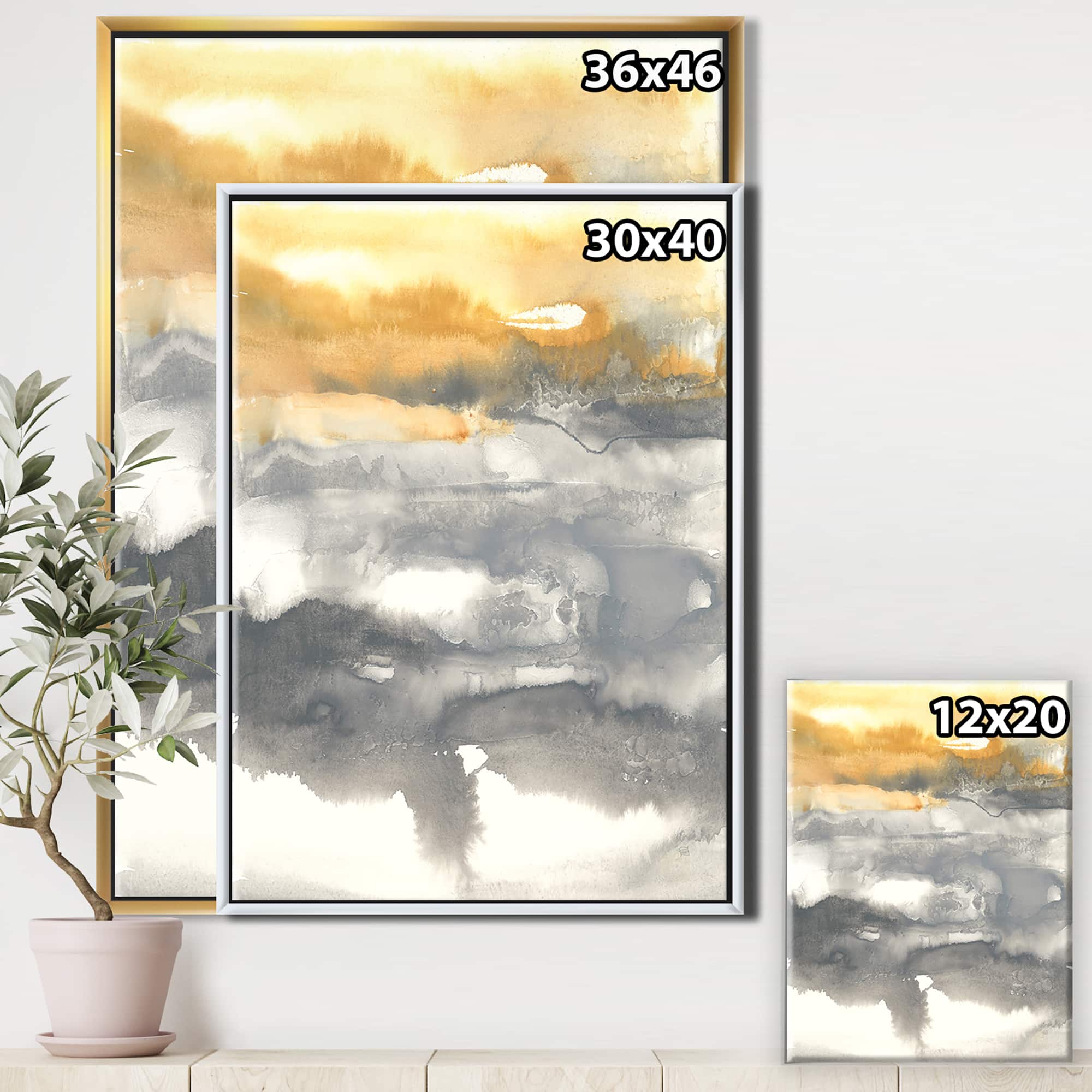 Designart - Gold Glamour Direction II - Modern & Contemporary Canvas in Gold Frame