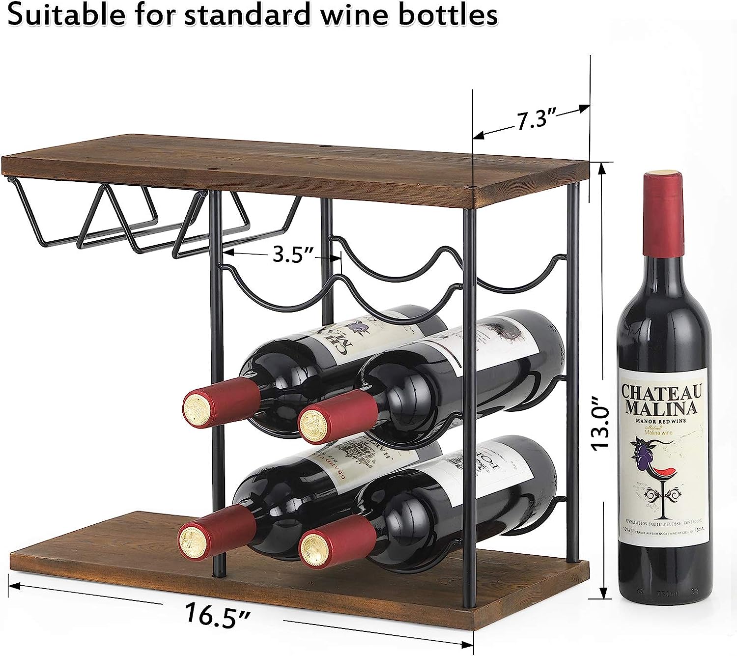 Brown Countertop Freestanding Wine Rack