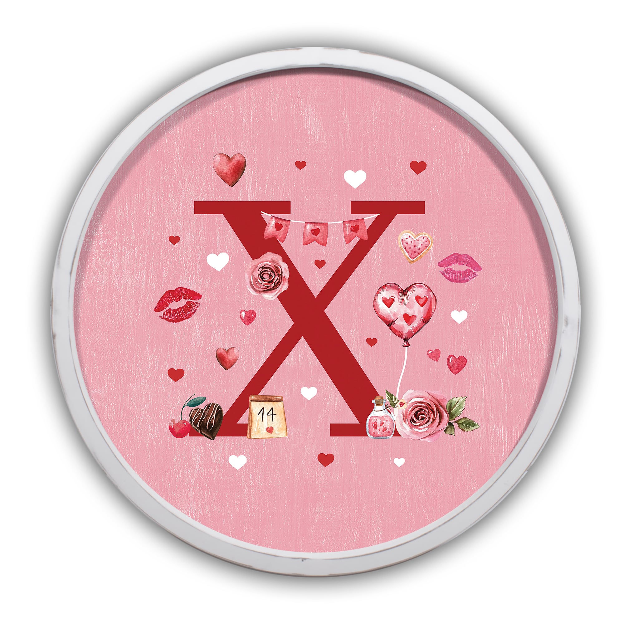 20" Valentine Things White Framed Round Monogram Print