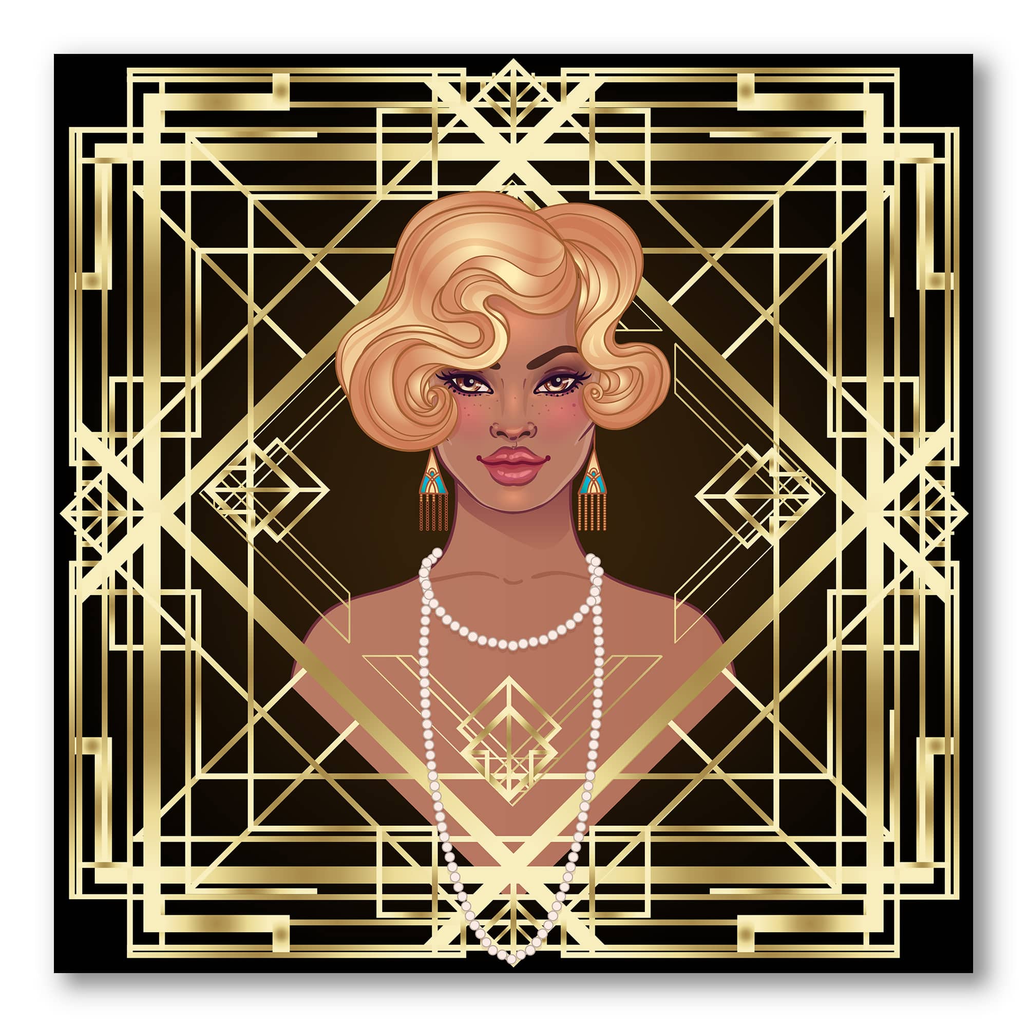 Designart - Retro Women In Golden Art Deco Geometrics III