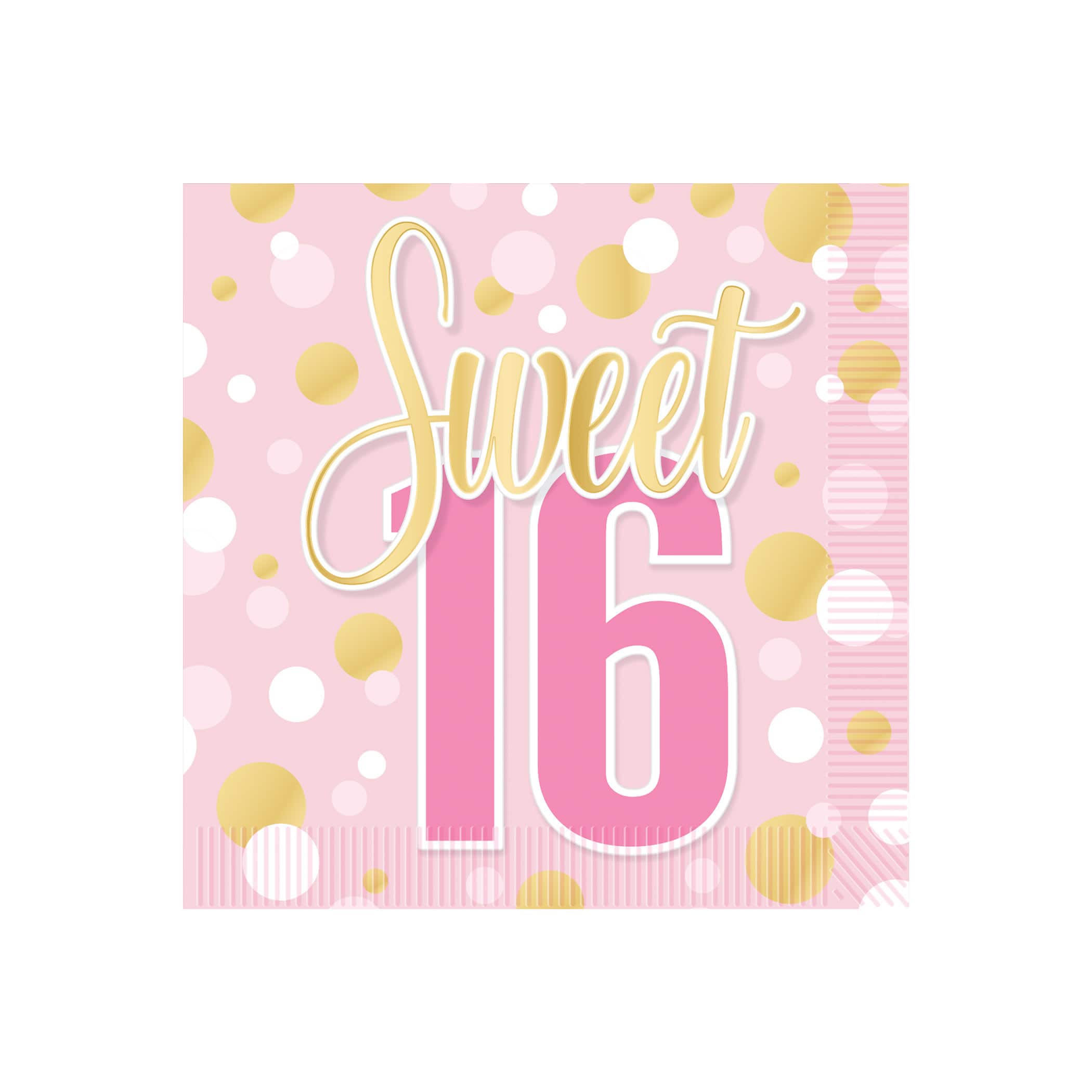 Beistle 5" x 5" Sweet 16 2-Ply Beverage Napkins, 2 Packs of 32