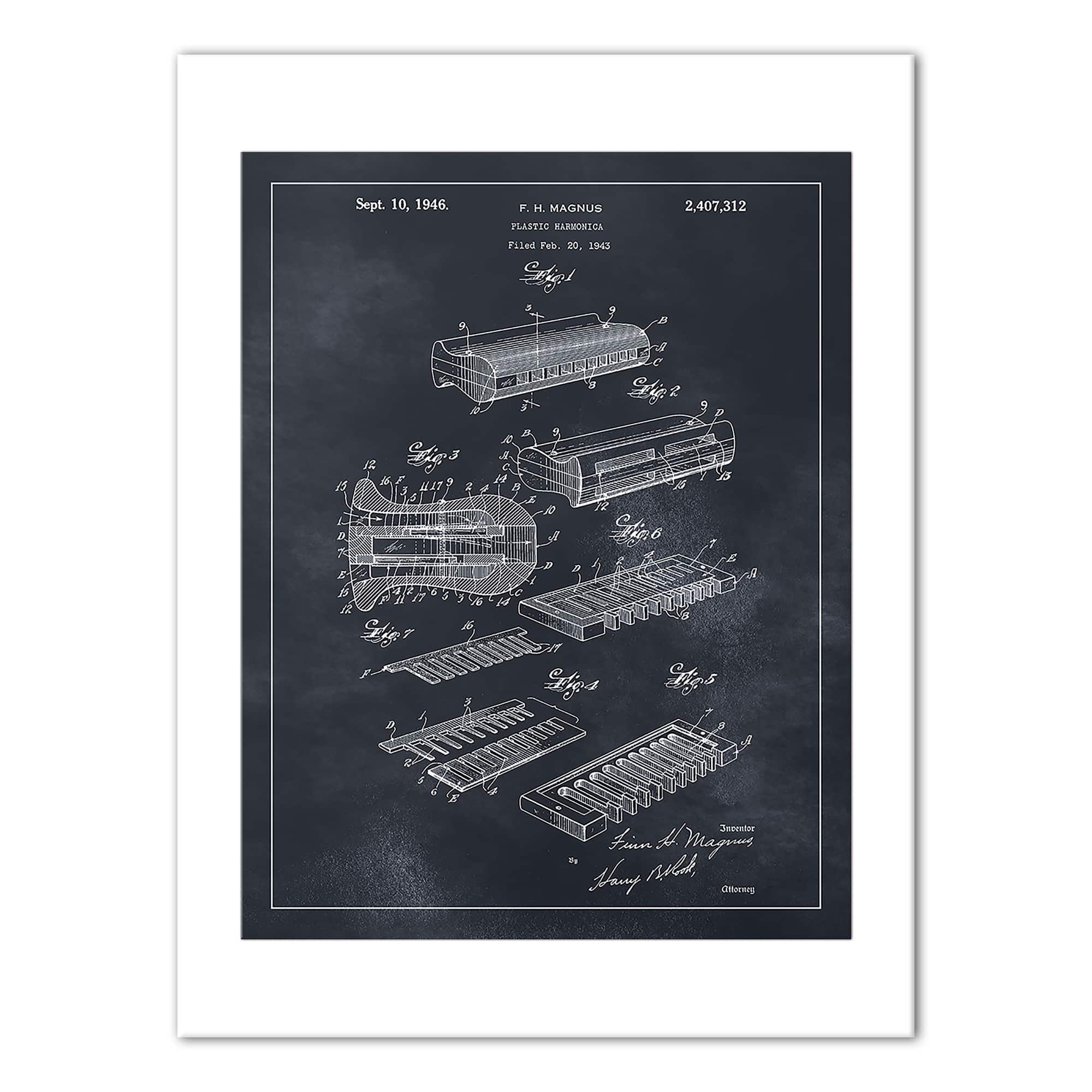 Plastic Harmonica Patent 12" x 16" Canvas Wall Art