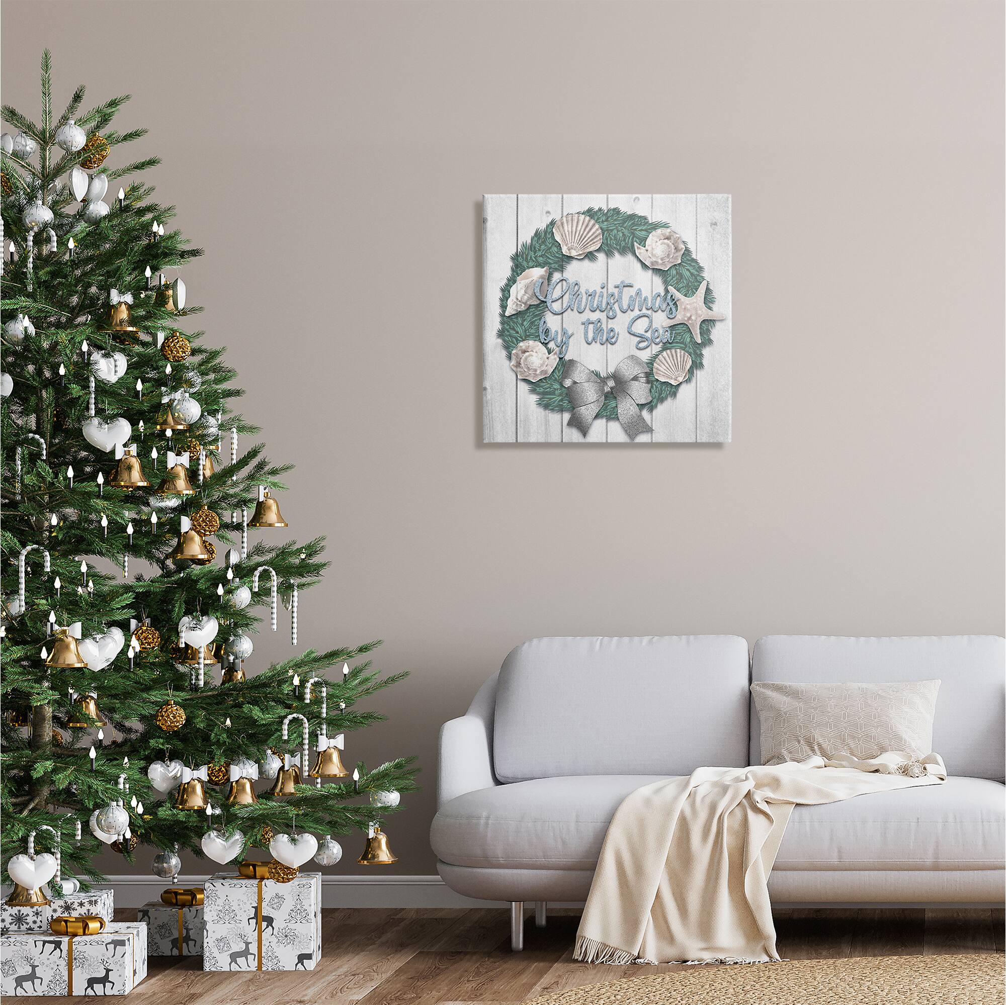 Stupell Industries Christmas By The Sea Nautical Wreath Canvas Wall Art