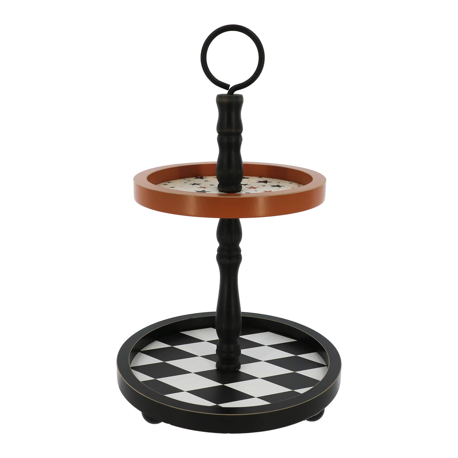 16" Orange, Black & White 2-Tier Tray Tabletop Décor by Ashland®