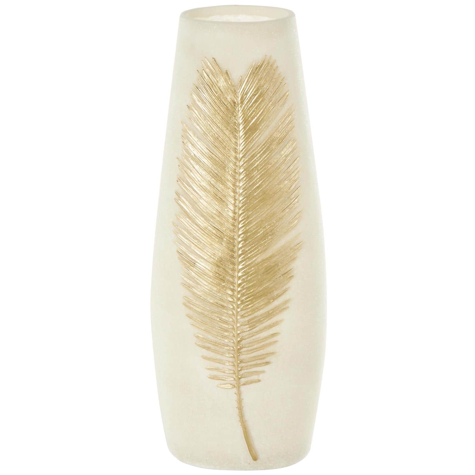 Cream Polystone Vase with Gold Leaf Relief