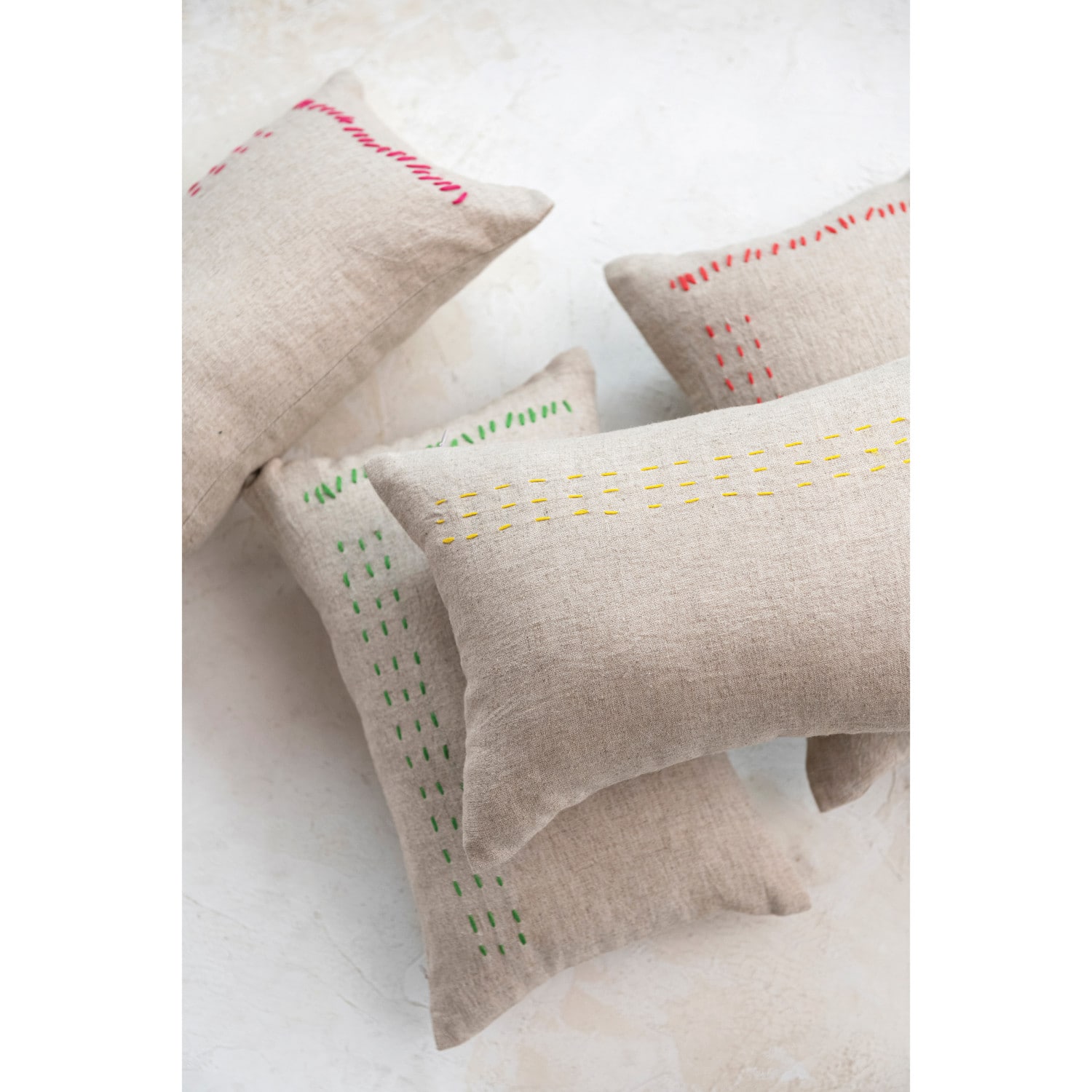 Hello Honey® Multicolor Line Stitch Design Linen Blend Mini Lumbar Pillow Set