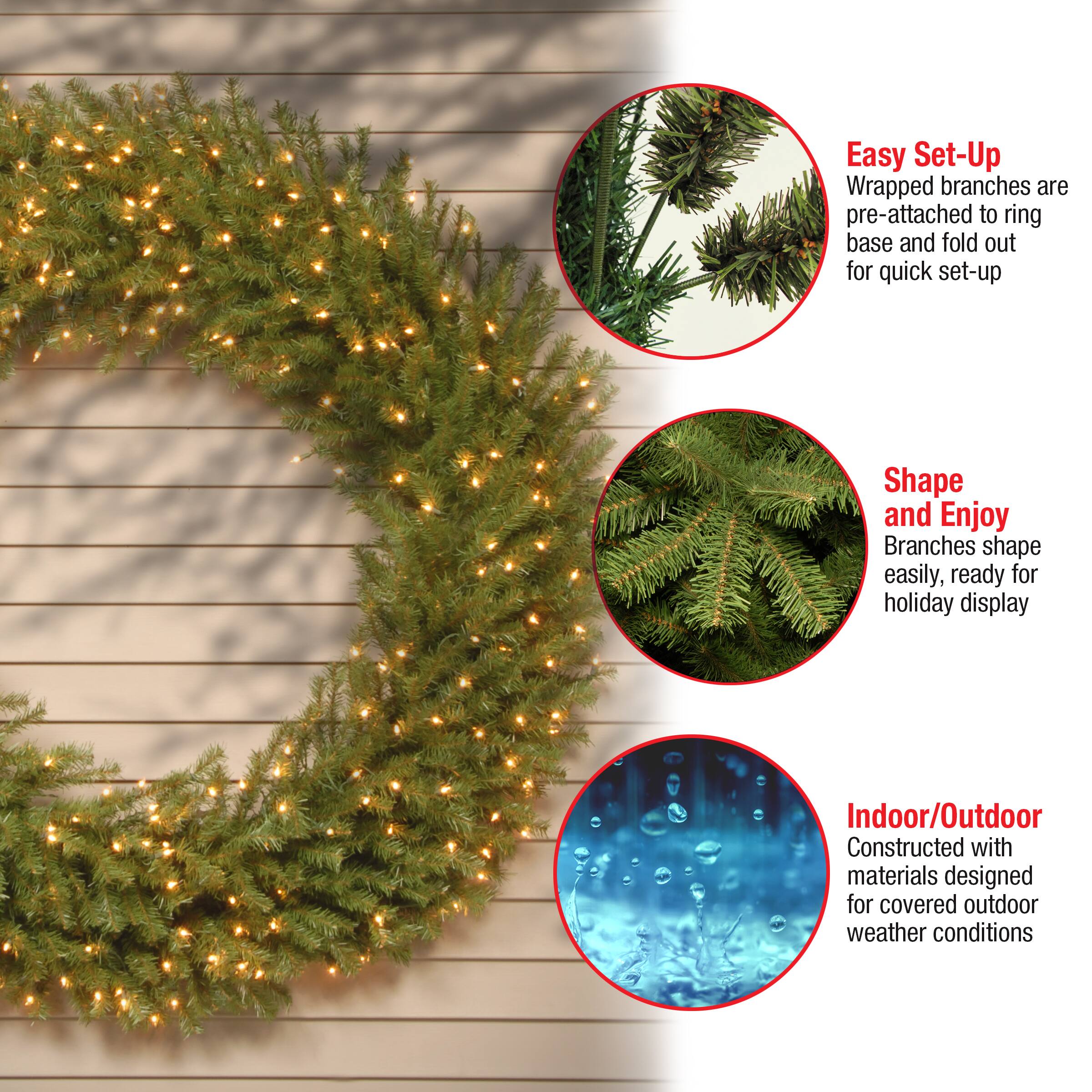 60" Clear Lights Norwood Fir Wreath
