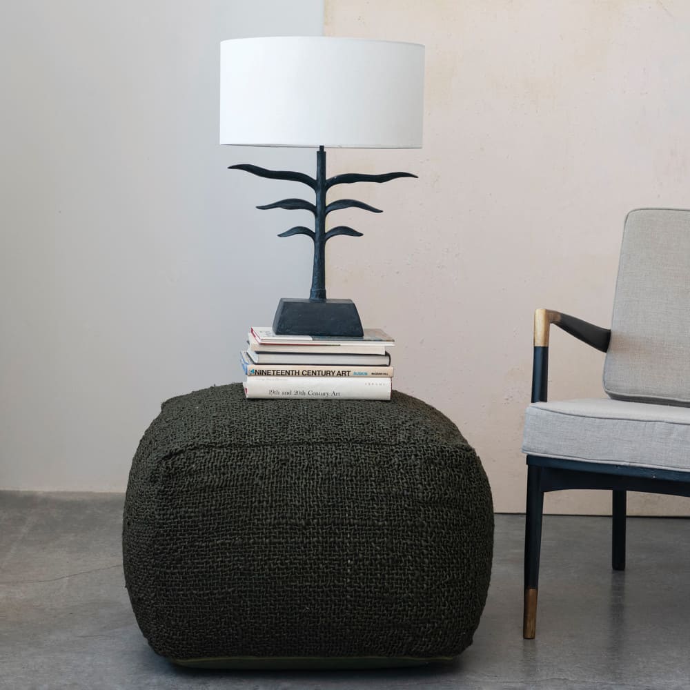 Hello Honey® 24" Black and Natural Leaf Shaped Table Lamp with Fabric Shade