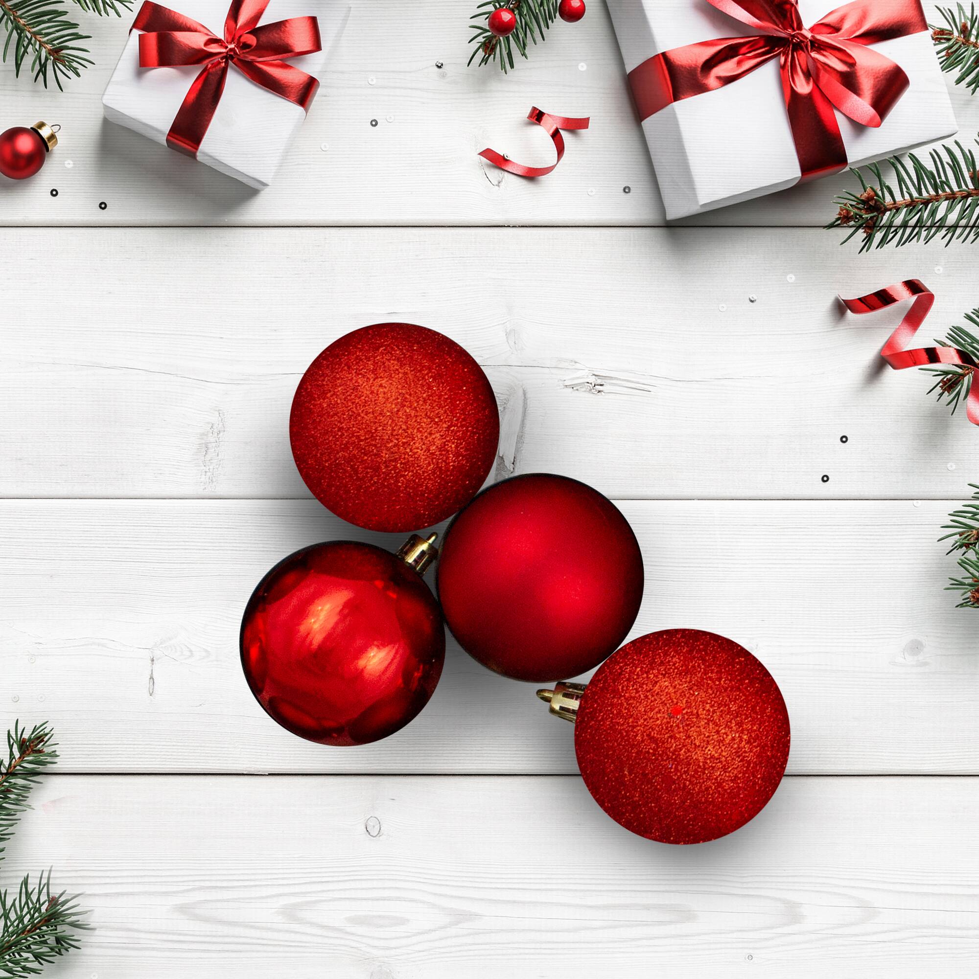 16ct. 3" Hot Red Shatterproof 4-Finish Christmas Ball Ornaments