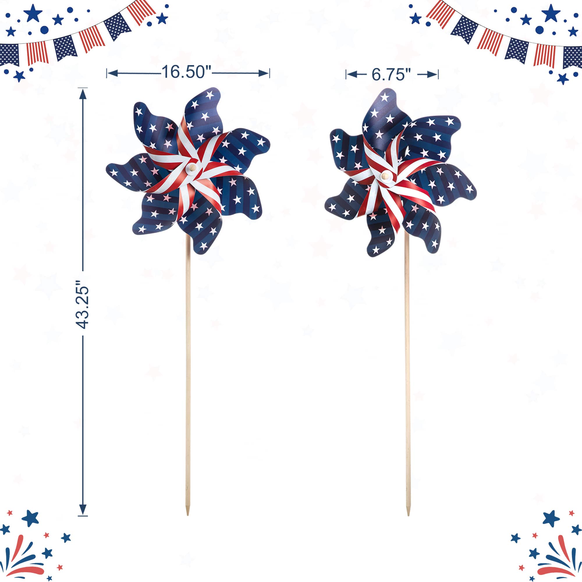 Glitzhome® 43.2" Stars & Stripes Patriotic Windmills, 4ct.