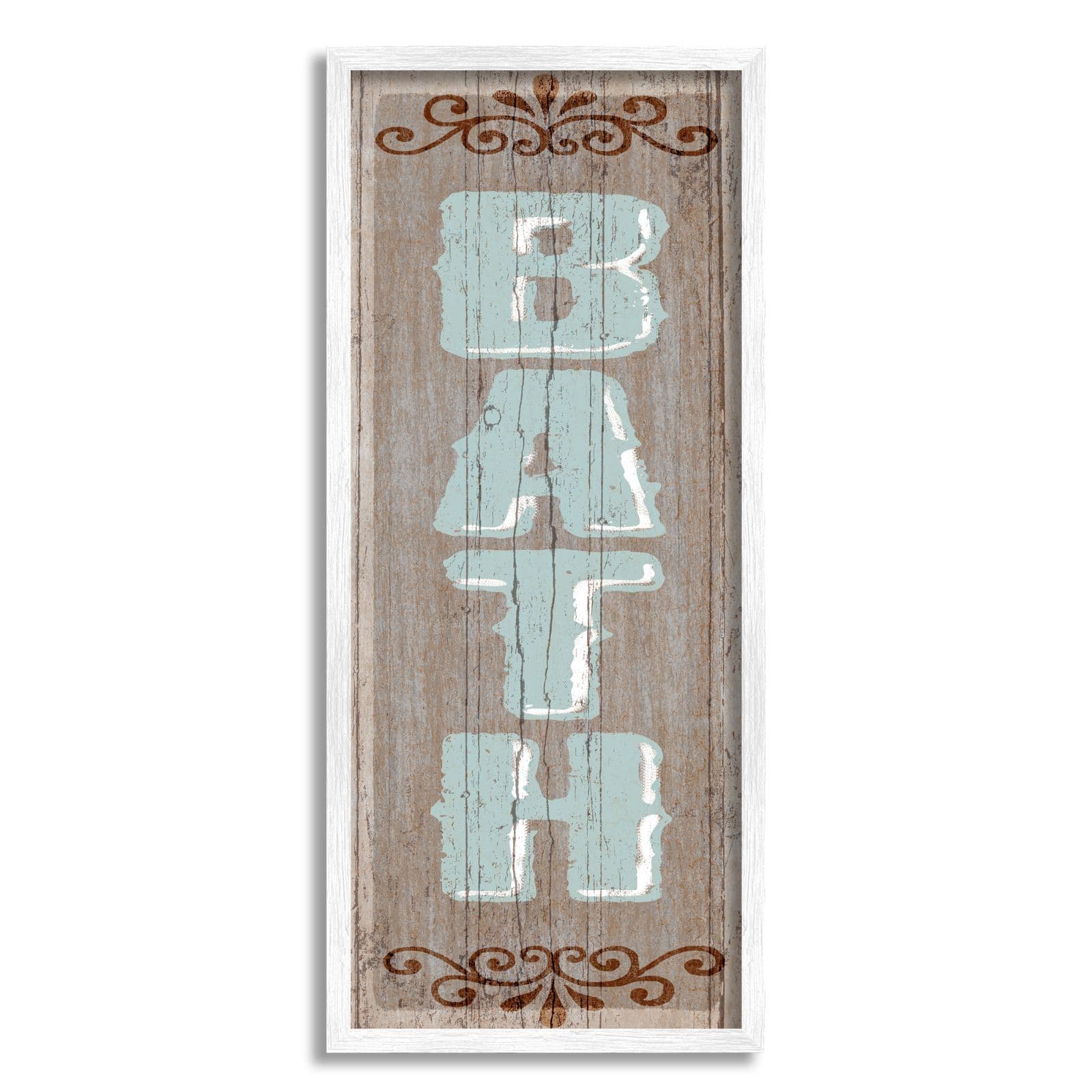 Stupell Industries Rustic Charm Bath Sign Blue Brown Family Bathroom Framed Wall Art