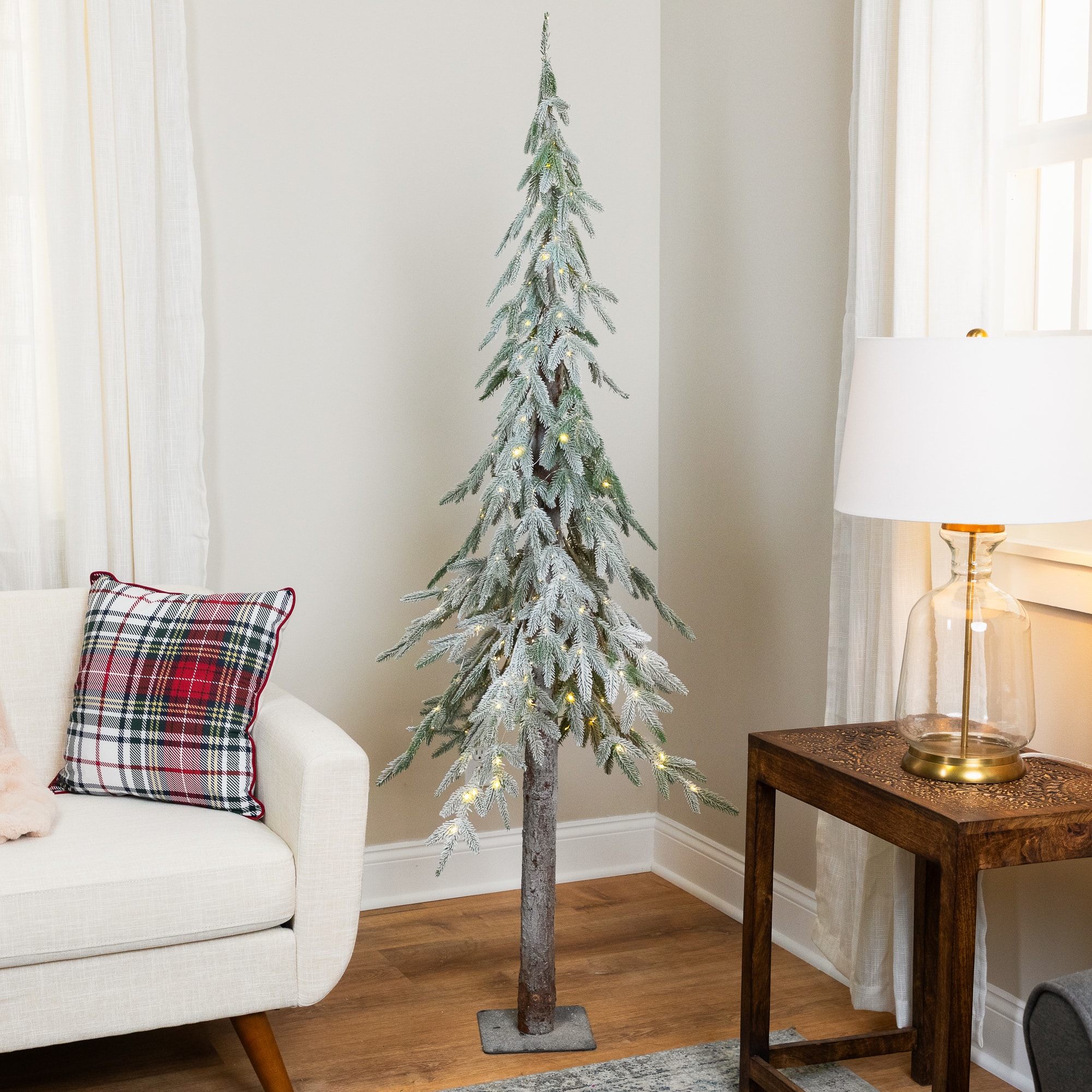 6Ft Pre-Lit Alpine Flocked Artificial Christmas Tree, Clear LED Lights By Northlight in Green | 6 ft | Michaels®