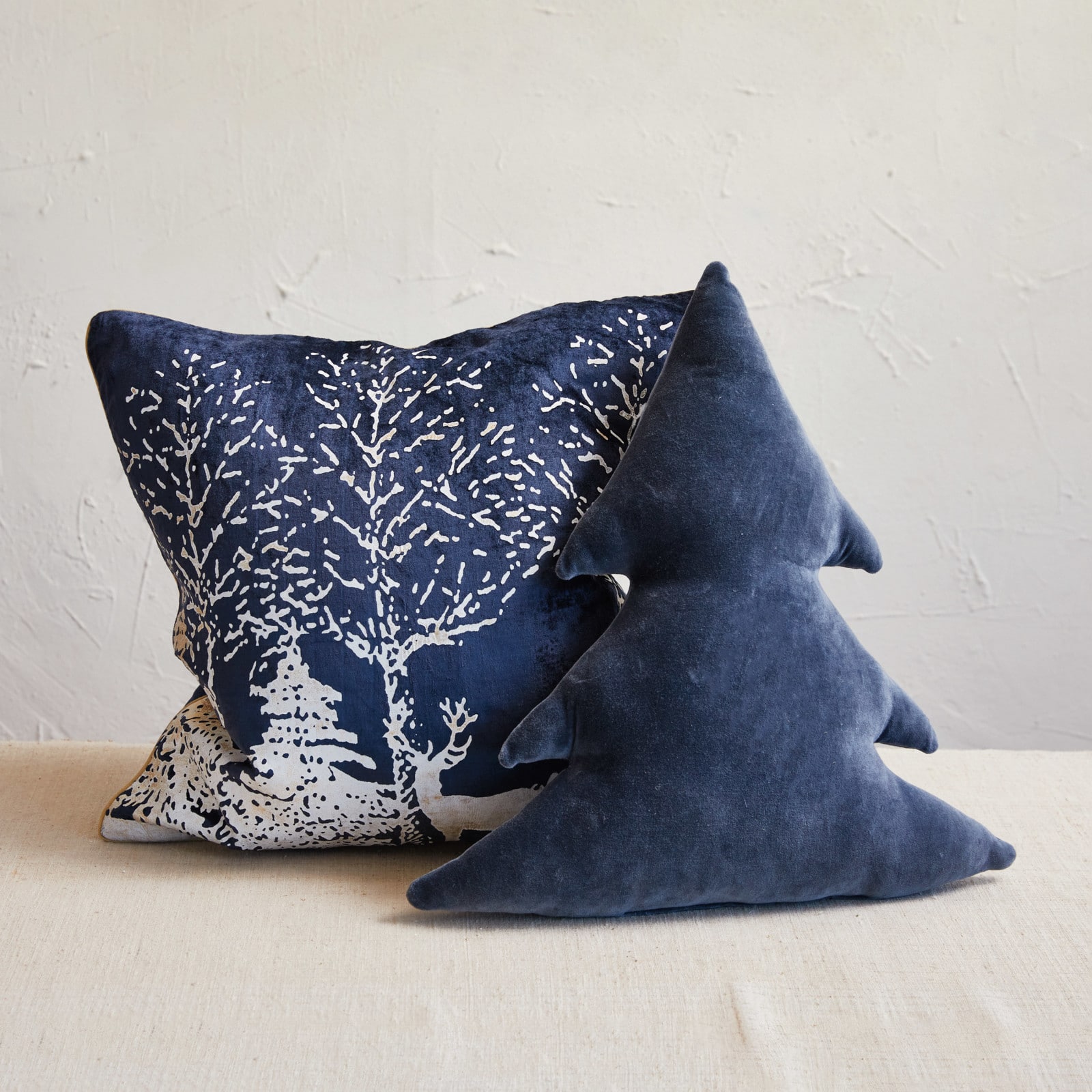 Hello Honey® 20" x 20" Navy & White Square Cotton Velvet Printed Foil Pillow with Winter Scene & Piping
