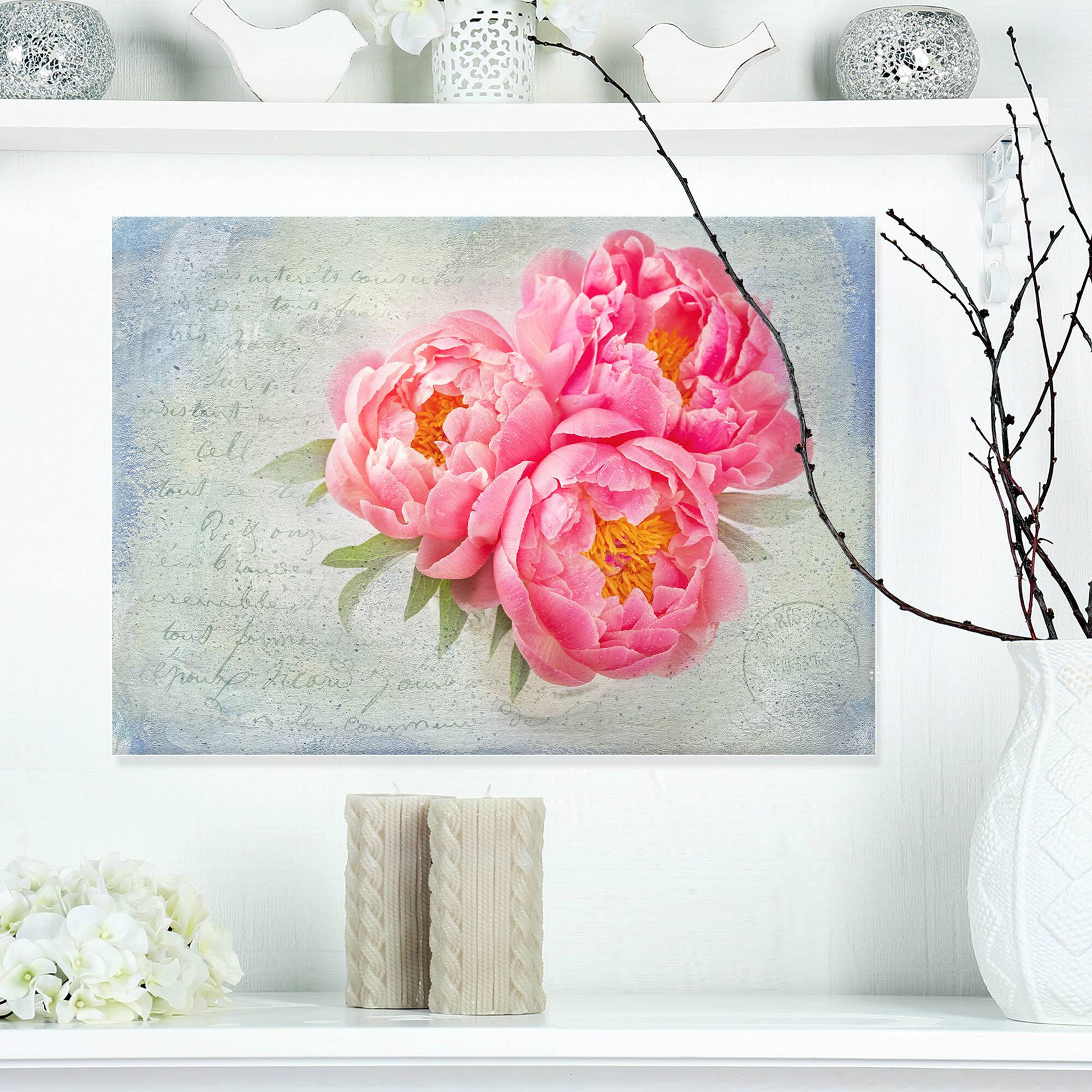 Designart - Pink Peony Flowers in White Vase