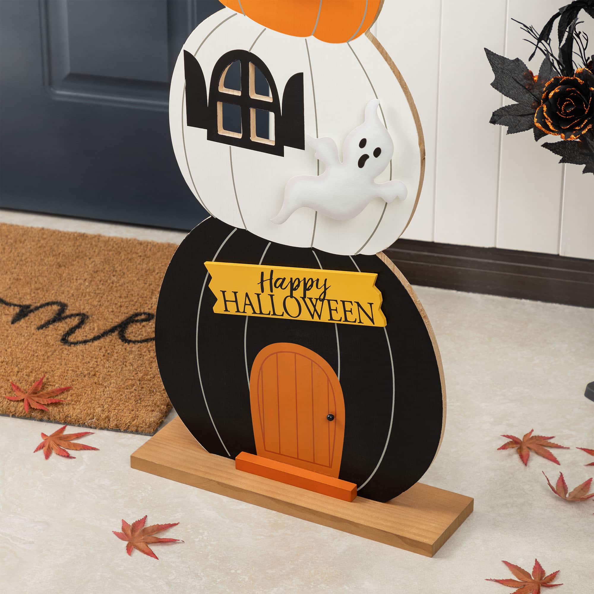 Glitzhome® 35"H Halloween Wooden Pumpkin Haunted House Porch Decor