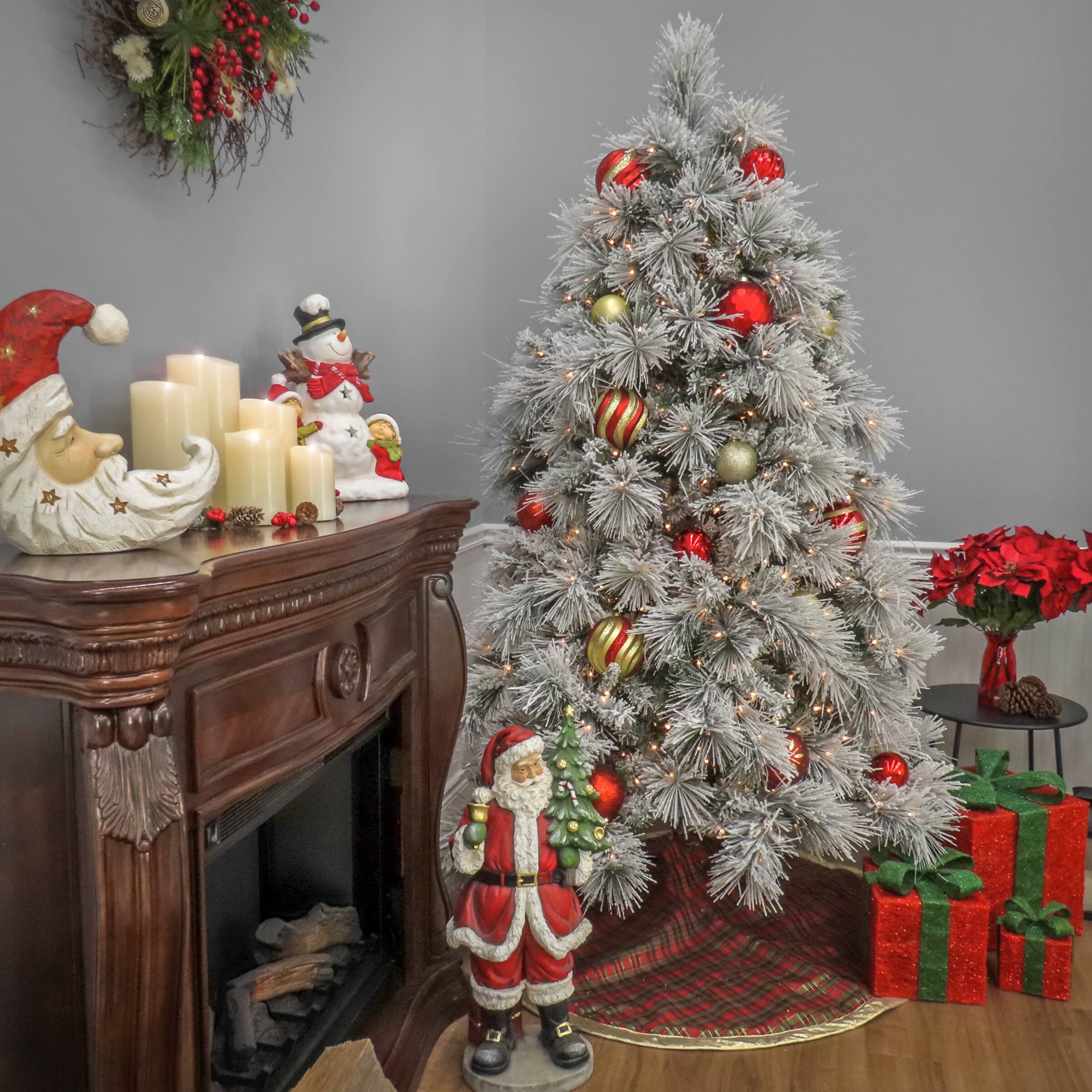 6.5ft. Pre-Lit Flocked Bavarian Pine Artificial Christmas Tree, Clear Lights