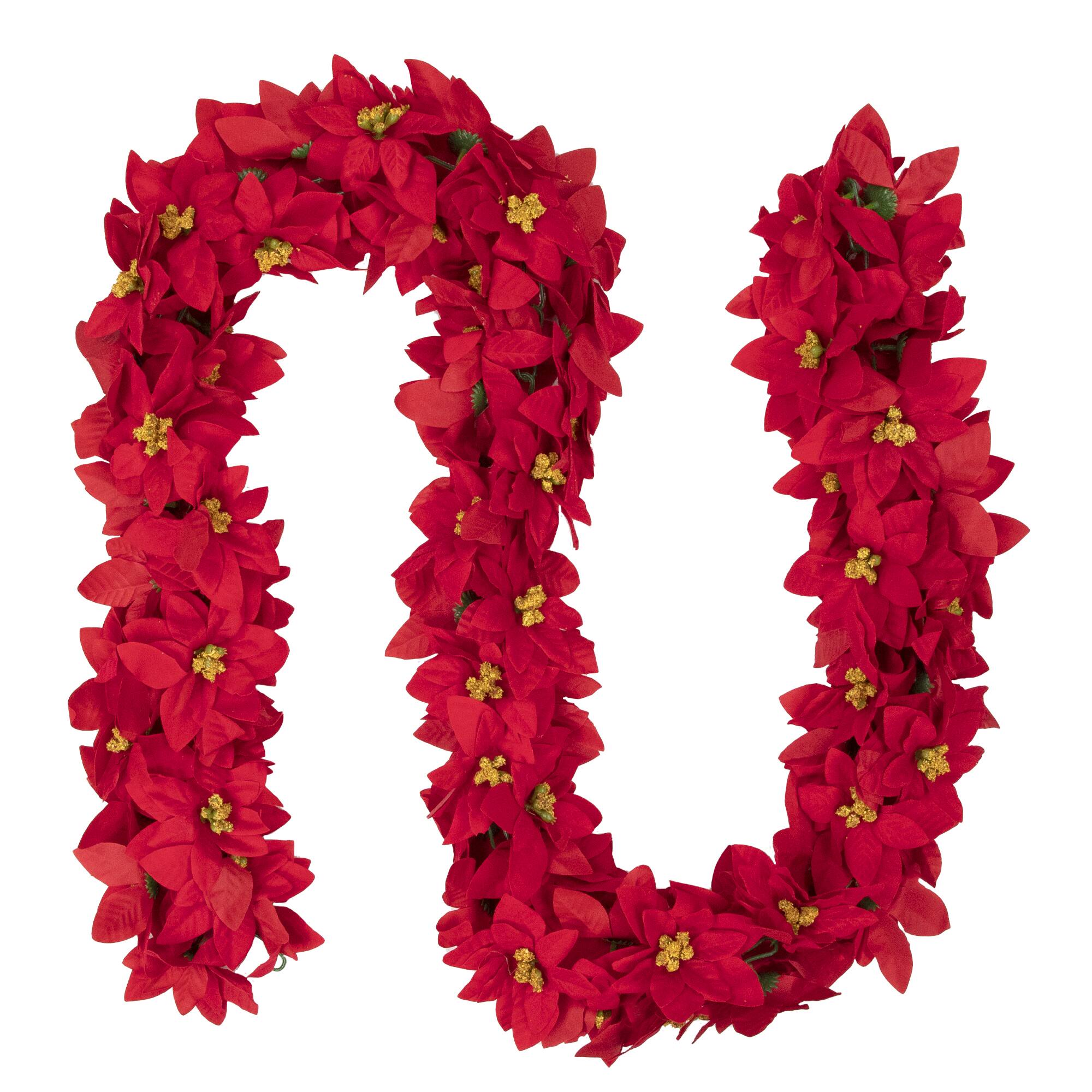6ft. Unlit Red Poinsettia Artificial Christmas Garland