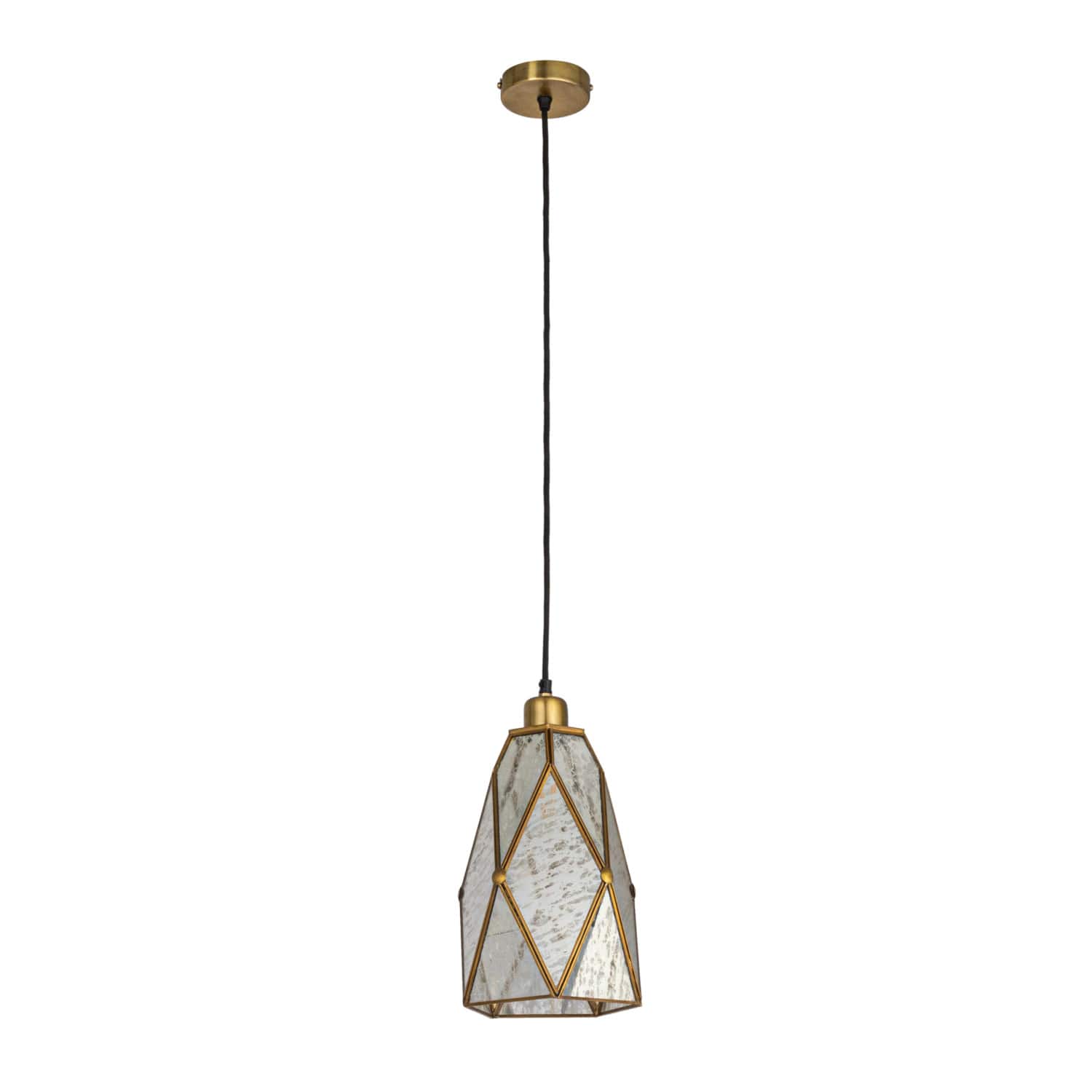 Hello Honey® Antiqued Mirrored Mercury Glass Pendant with Gold Diamond Framework Design